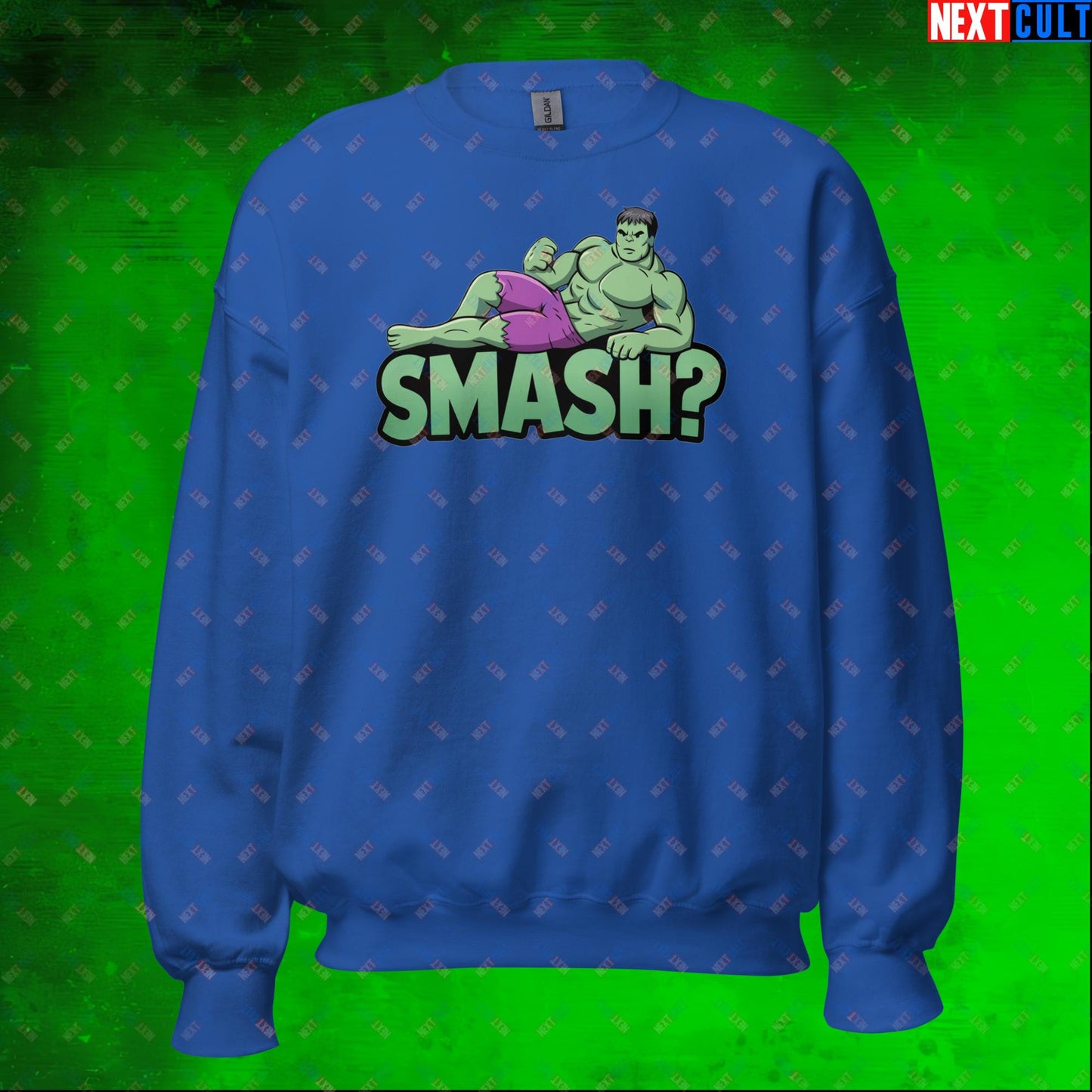 Hulk Smash? Funny Sexy Hulk Meme Cartoon Unisex Sweatshirt Royal Sweatshirts Avengers Hulk Movies Superheroes Next Cult Brand