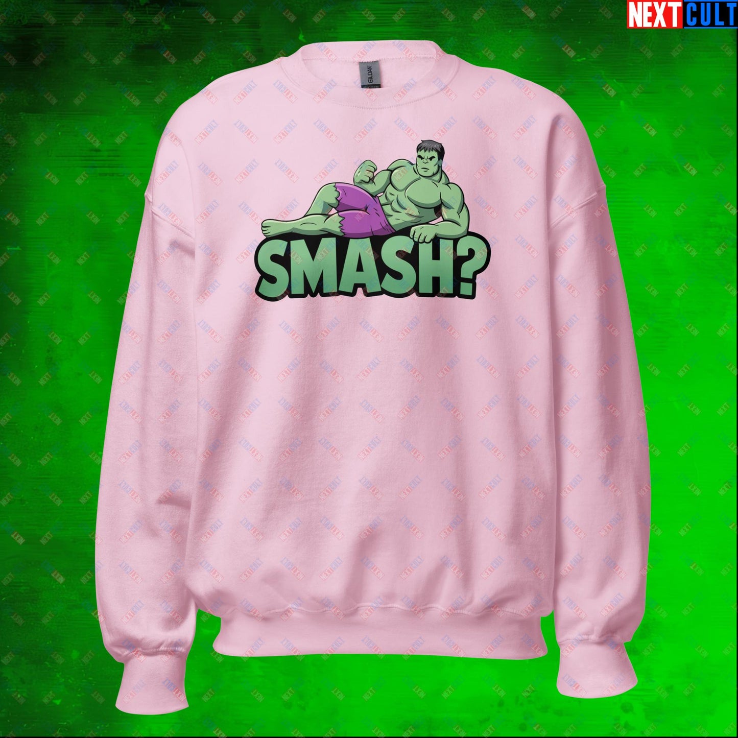 Hulk Smash? Funny Sexy Hulk Meme Cartoon Unisex Sweatshirt Light Pink Sweatshirts Avengers Hulk Movies Superheroes Next Cult Brand