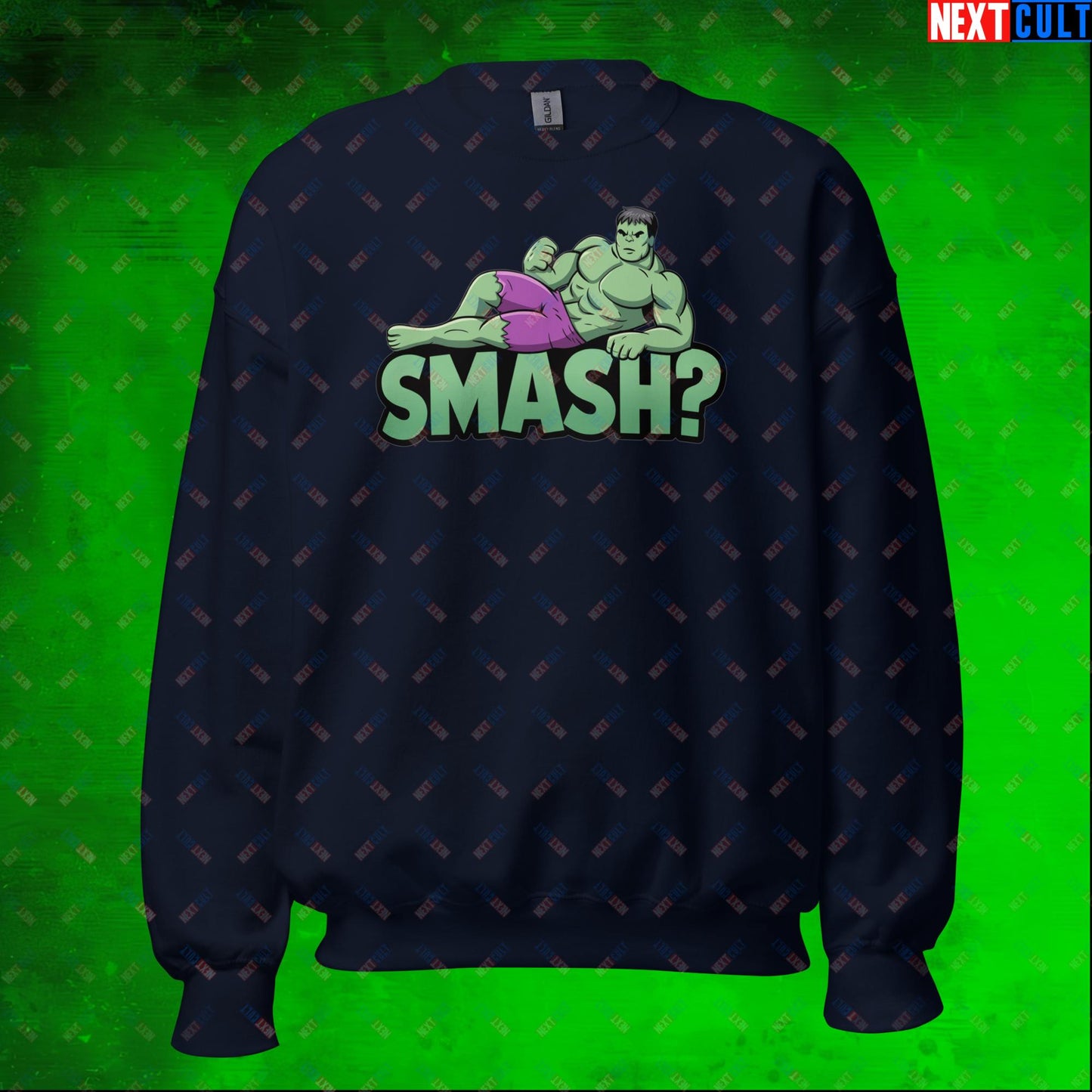 Hulk Smash? Funny Sexy Hulk Meme Cartoon Unisex Sweatshirt Navy Sweatshirts Avengers Hulk Movies Superheroes Next Cult Brand