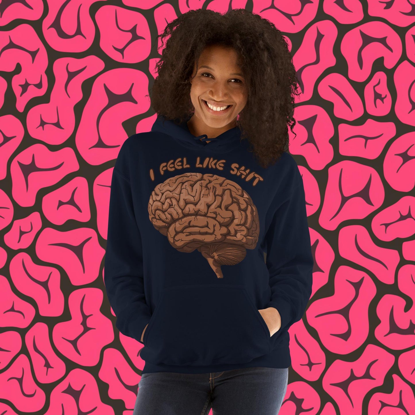 I Feel Like Shit Unisex Hoodie Navy Hoodies Brains Feelings Life Next Cult Brand