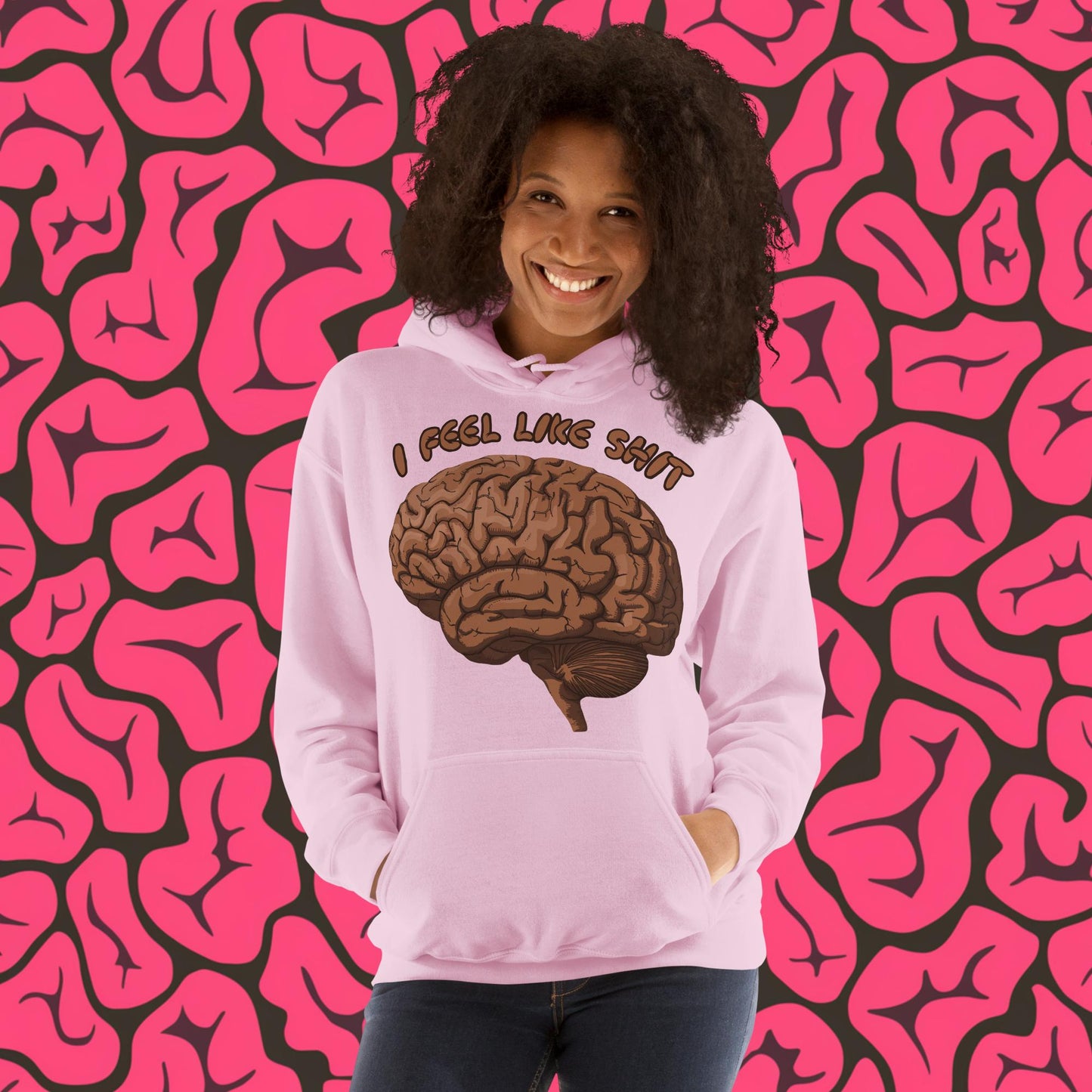 I Feel Like Shit Unisex Hoodie Light Pink Hoodies Brains Feelings Life Next Cult Brand