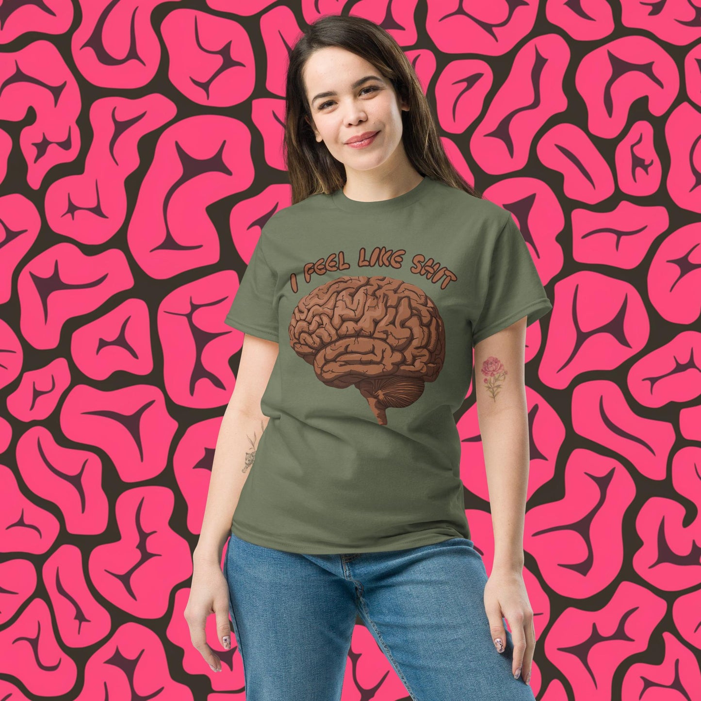 I Feel Like Shit Unisex tee Military Green T-shirts Brains Feelings Life Next Cult Brand