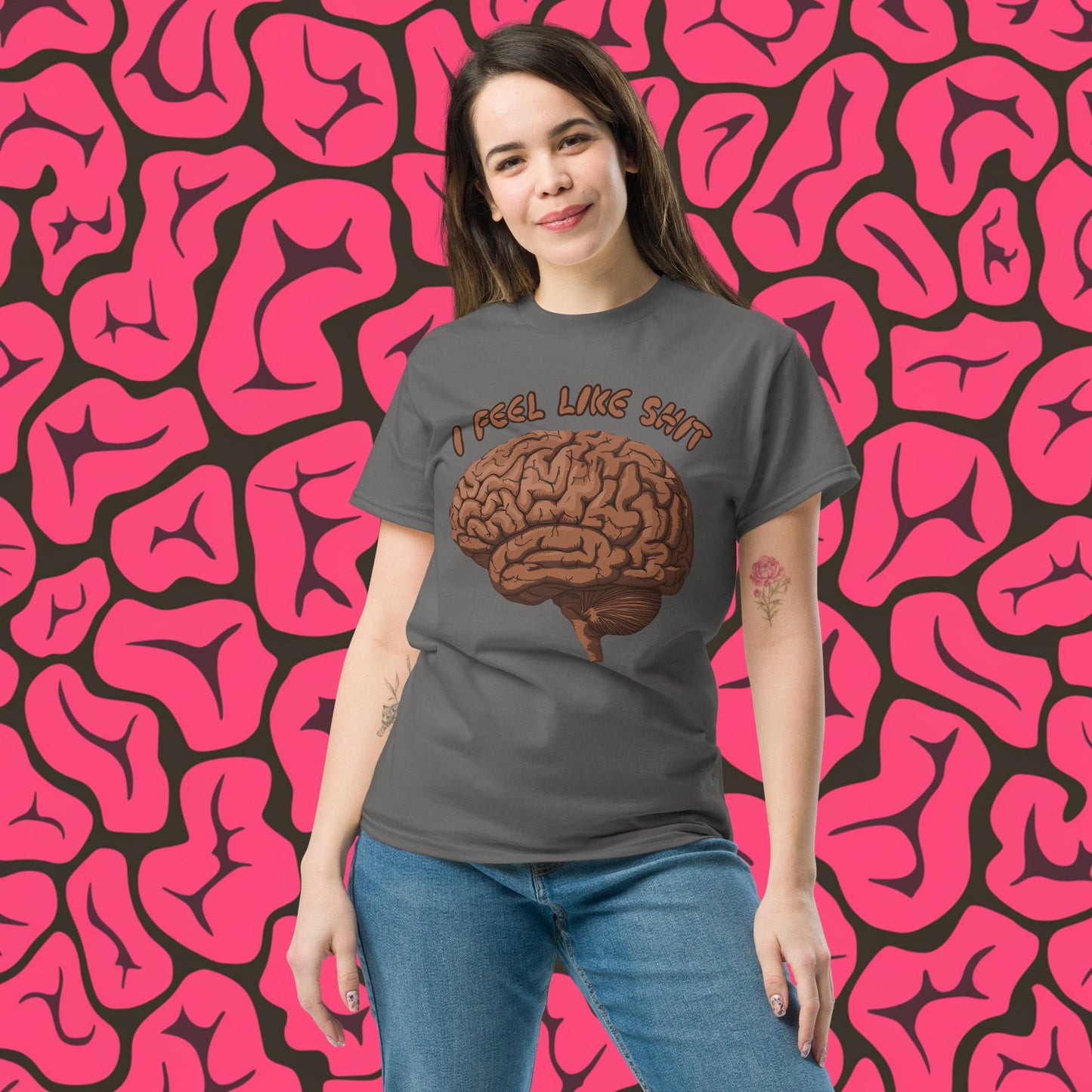 I Feel Like Shit Unisex tee Charcoal T-shirts Brains Feelings Life Next Cult Brand
