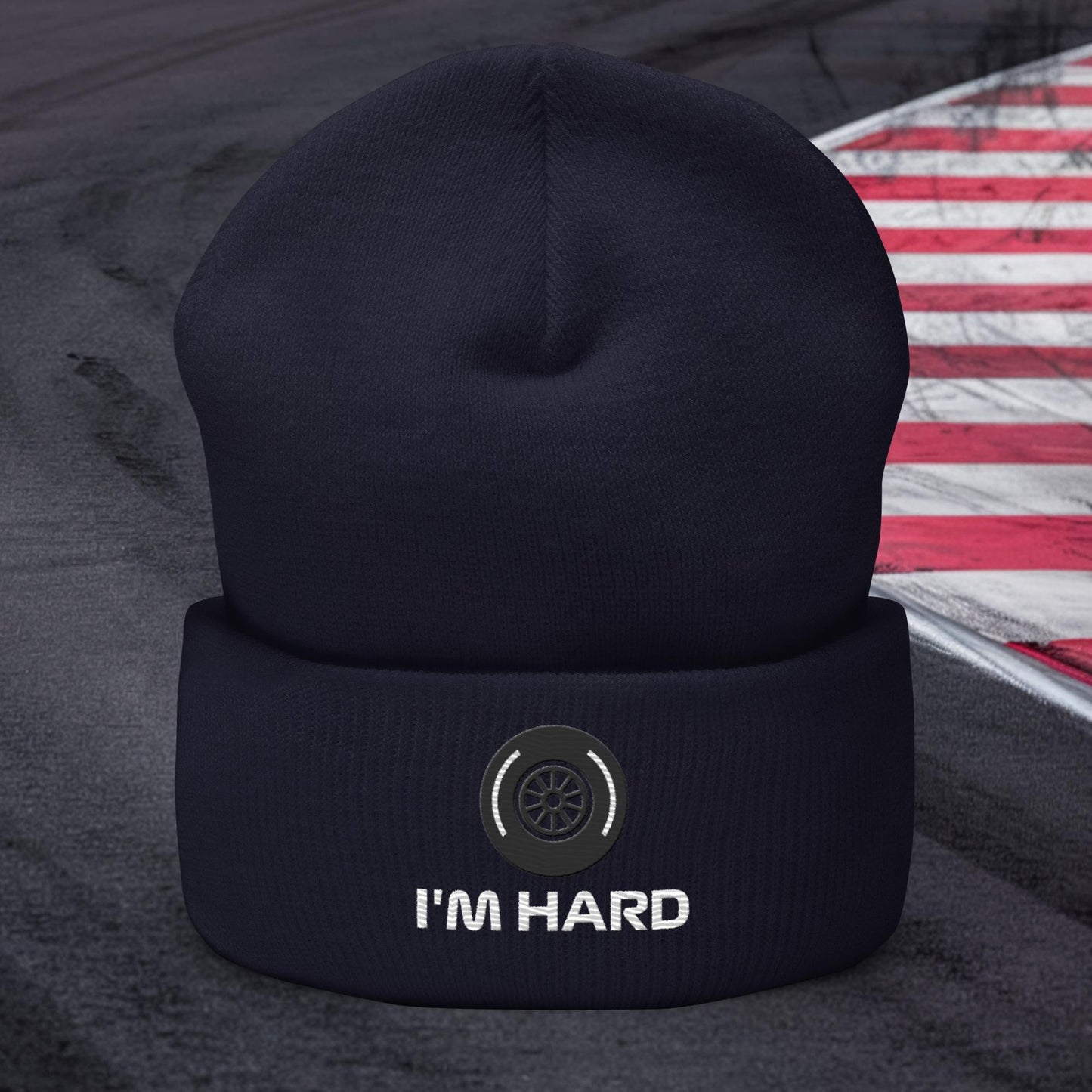 I'm Hard Tyres Funny F1 Cuffed Beanie Navy Hats F1 Next Cult Brand