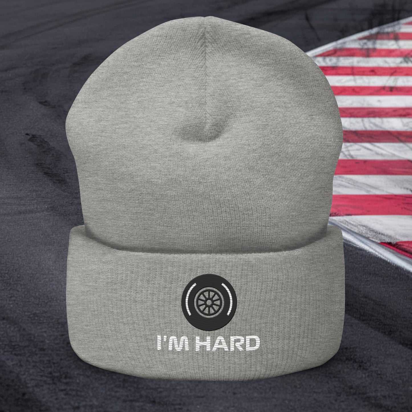 I'm Hard Tyres Funny F1 Cuffed Beanie Heather Grey Hats F1 Next Cult Brand