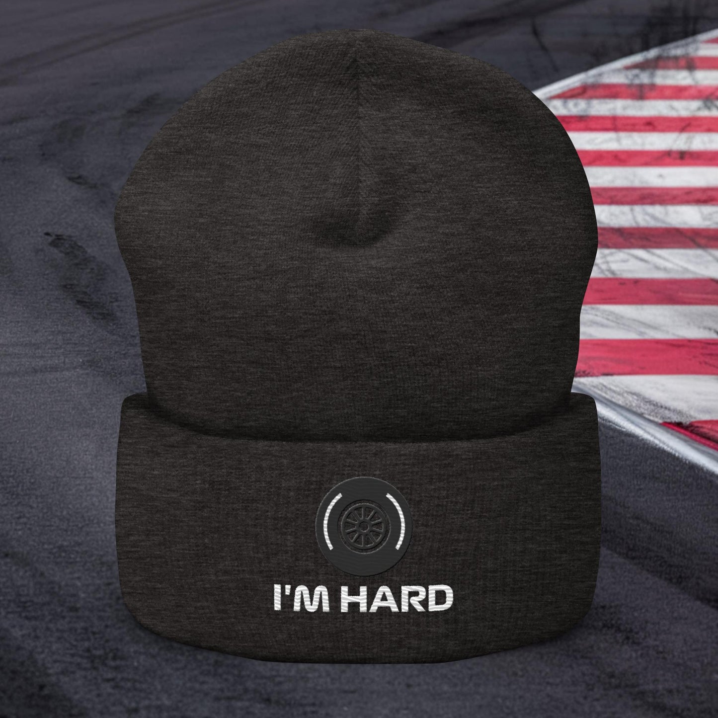 I'm Hard Tyres Funny F1 Cuffed Beanie Dark Grey Hats F1 Next Cult Brand
