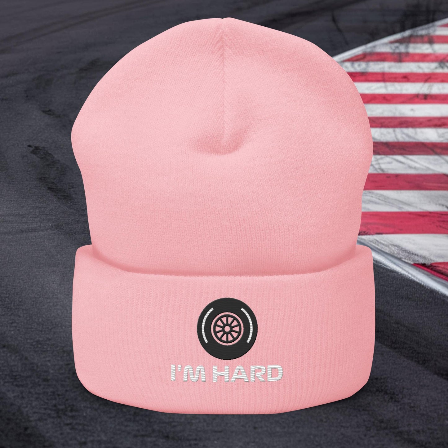 I'm Hard Tyres Funny F1 Cuffed Beanie Baby Pink Hats F1 Next Cult Brand
