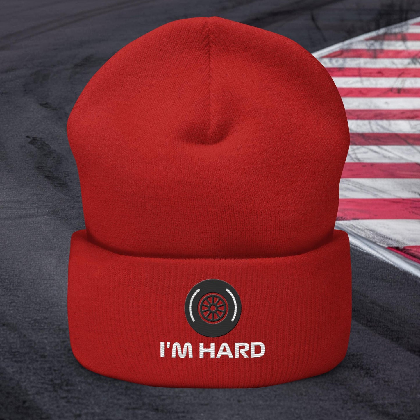 I'm Hard Tyres Funny F1 Cuffed Beanie Red Hats F1 Next Cult Brand