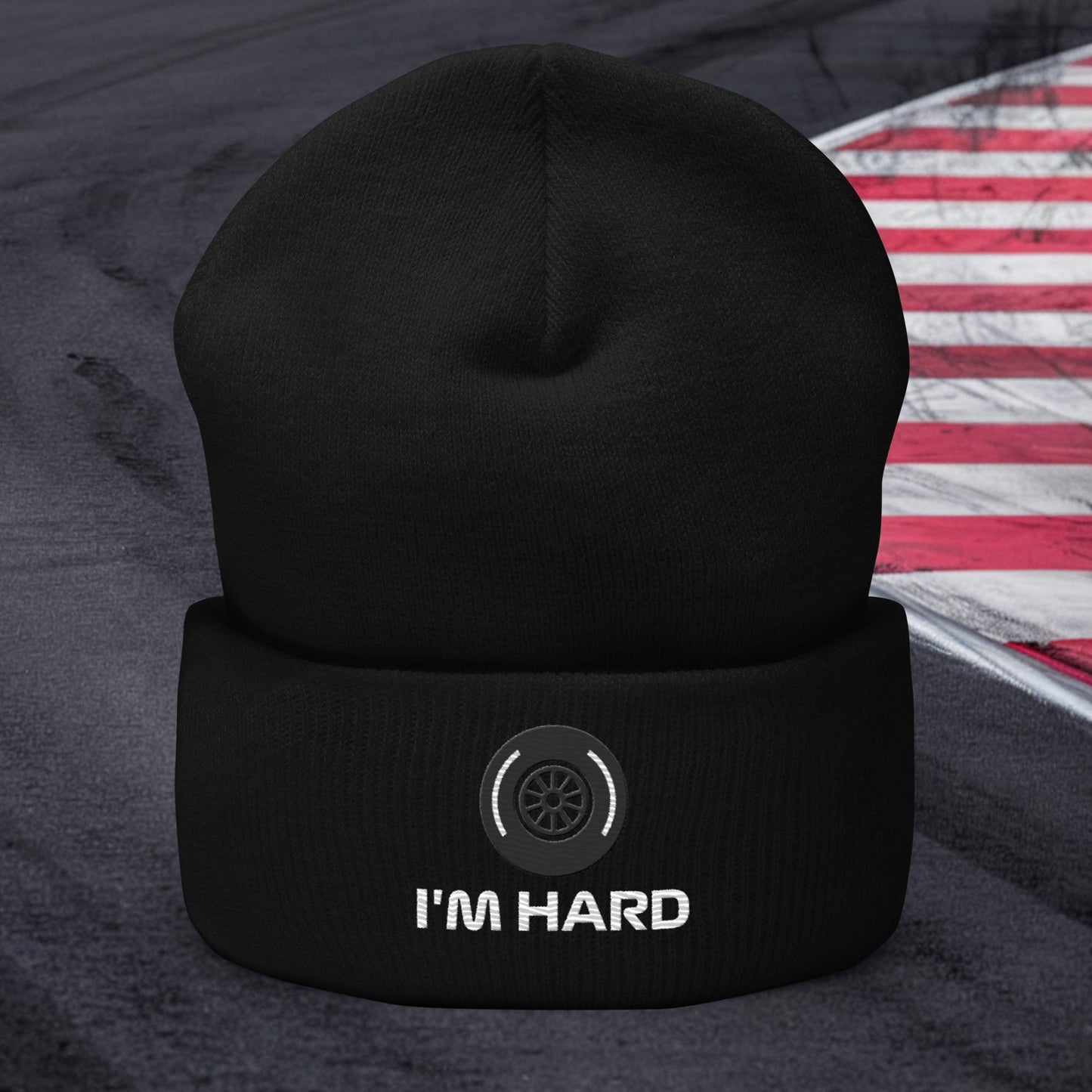 I'm Hard Tyres Funny F1 Cuffed Beanie Black Hats F1 Next Cult Brand