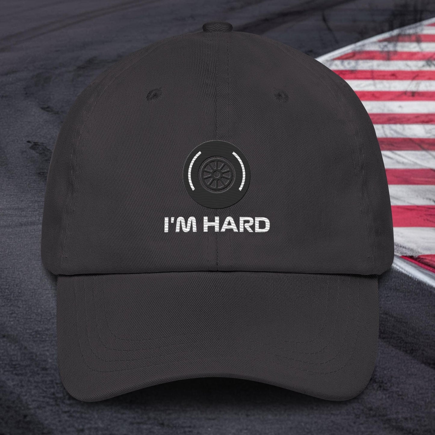 I'm Hard Tyres Funny F1 Dad hat Dark Grey Hats F1 Next Cult Brand