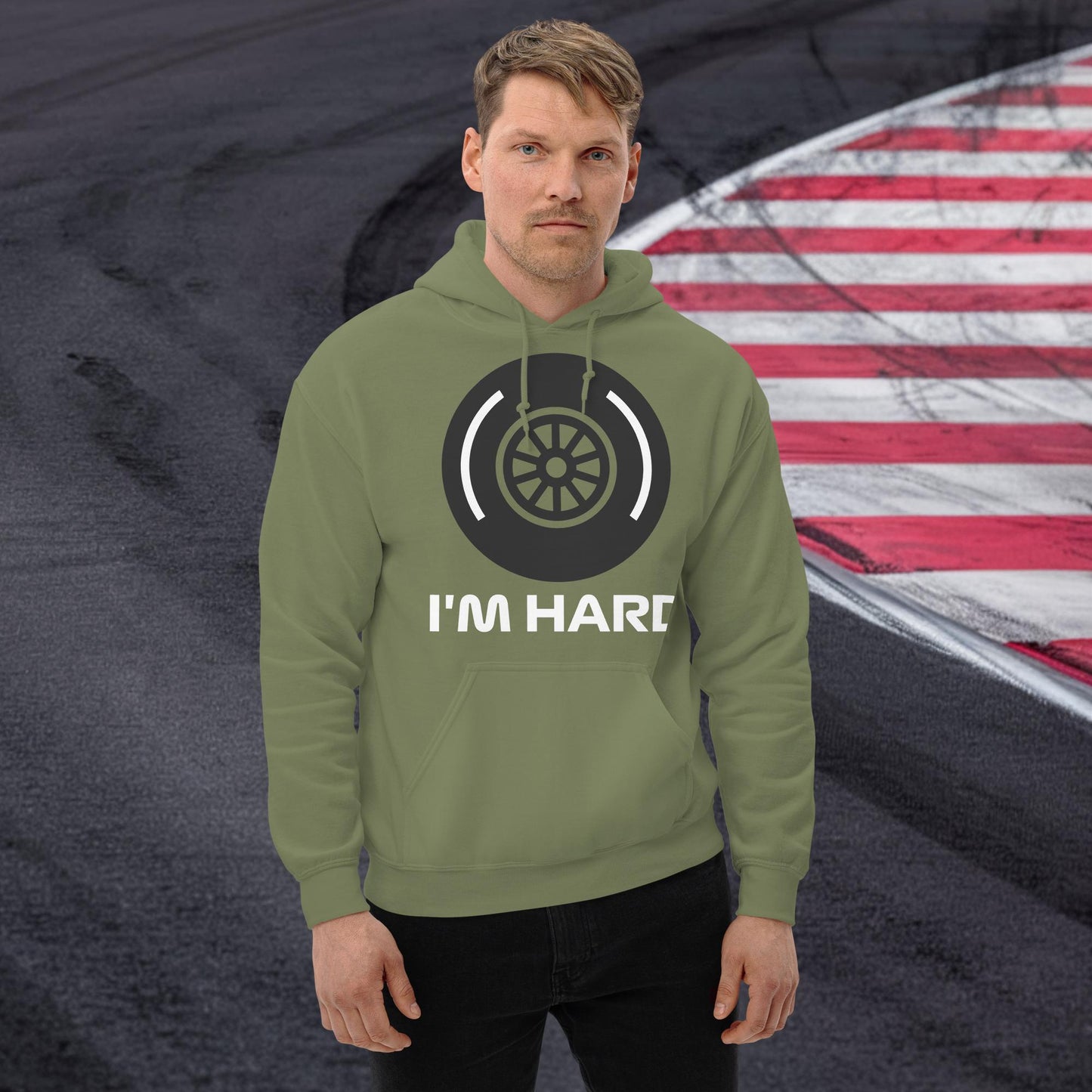 I'm Hard Tyres Funny F1 Unisex Hoodie Military Green Hoodies F1 Next Cult Brand