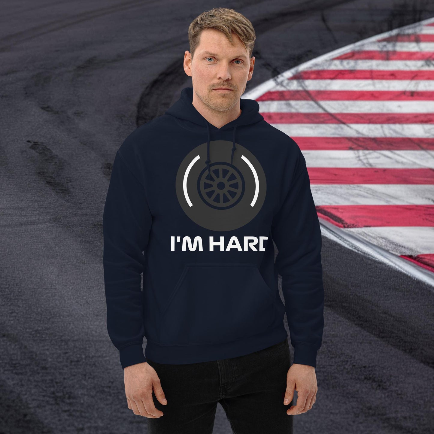 I'm Hard Tyres Funny F1 Unisex Hoodie Navy Hoodies F1 Next Cult Brand