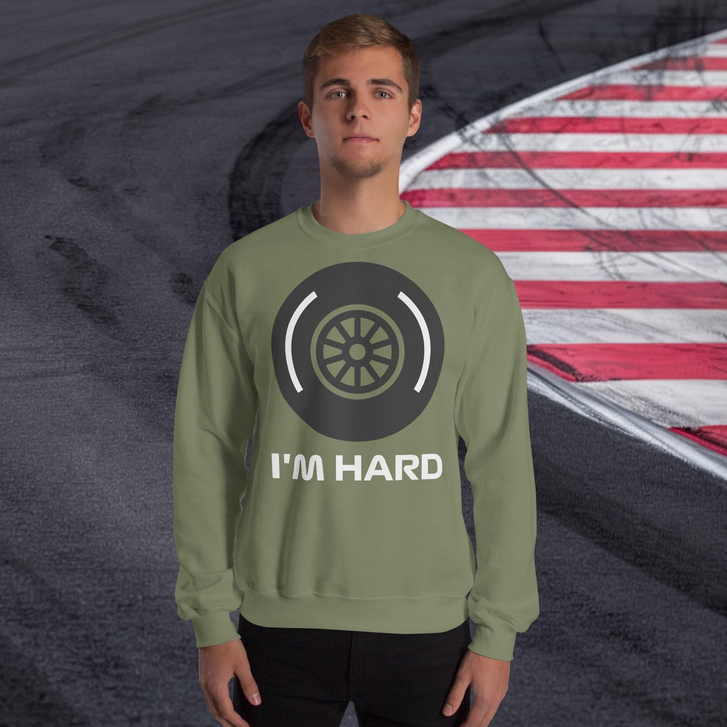 I'm Hard Tyres Funny F1 Unisex Sweatshirt Military Green Sweatshirts F1 Next Cult Brand