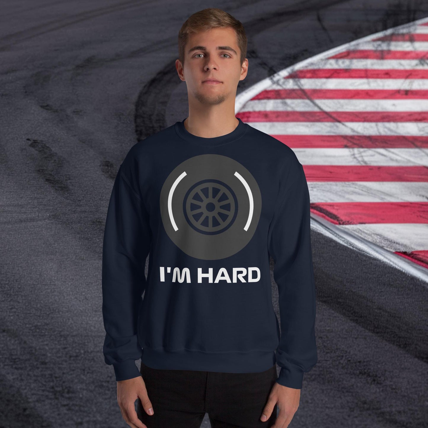 I'm Hard Tyres Funny F1 Unisex Sweatshirt Navy Sweatshirts F1 Next Cult Brand