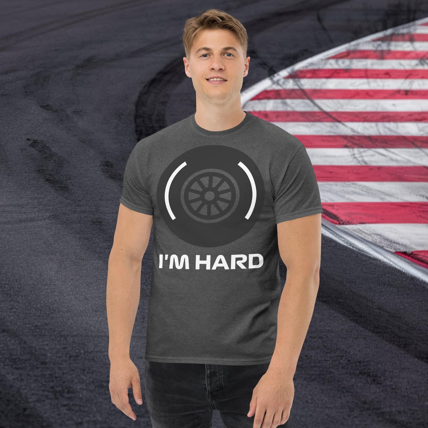I'm Hard Tyres Funny F1 Unisex tee Dark Heather T-shirts F1 Next Cult Brand