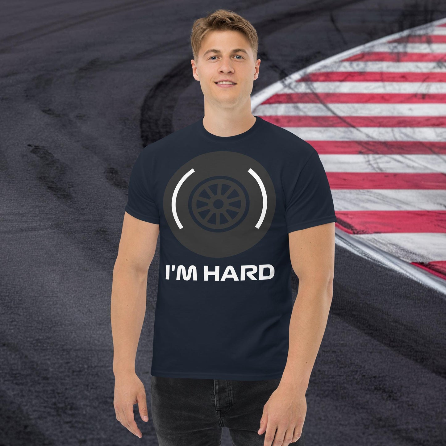 I'm Hard Tyres Funny F1 Unisex tee Navy T-shirts F1 Next Cult Brand