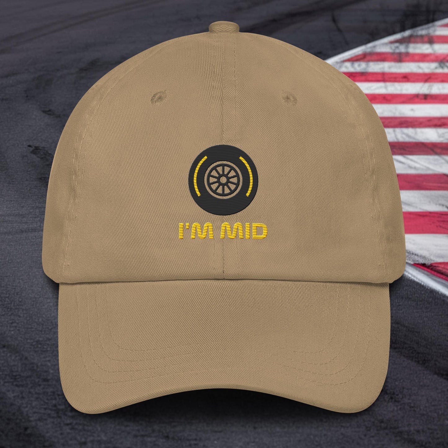 I'm Mid Tyres Funny F1 Dad hat Khaki Hats F1 Next Cult Brand