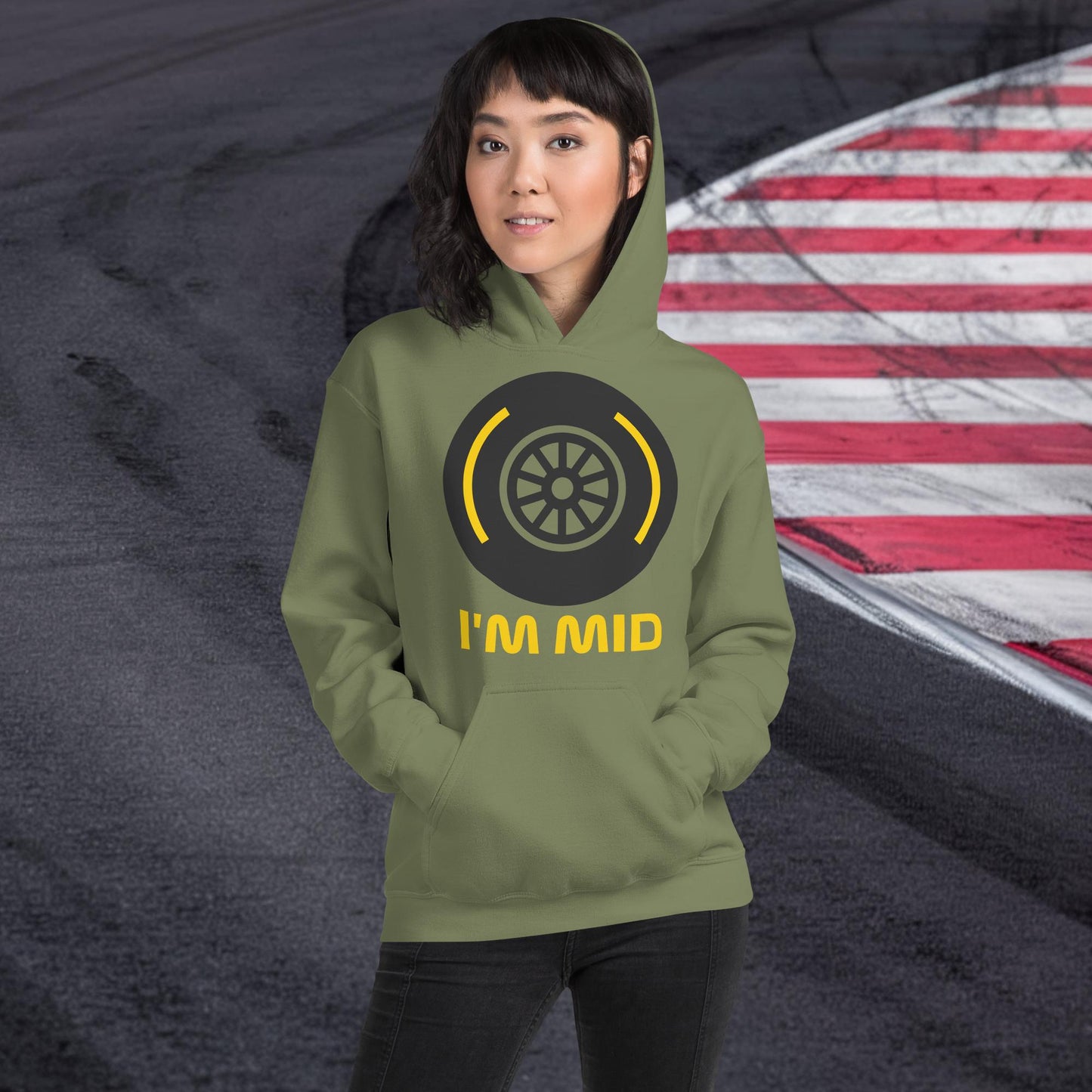 I'm Mid Tyres Funny F1 Unisex Hoodie Military Green Hoodies F1 Next Cult Brand