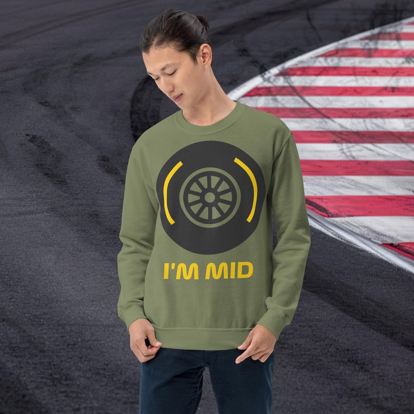 I'm Mid Tyres Funny F1 Unisex Sweatshirt Military Green Sweatshirts F1 Next Cult Brand