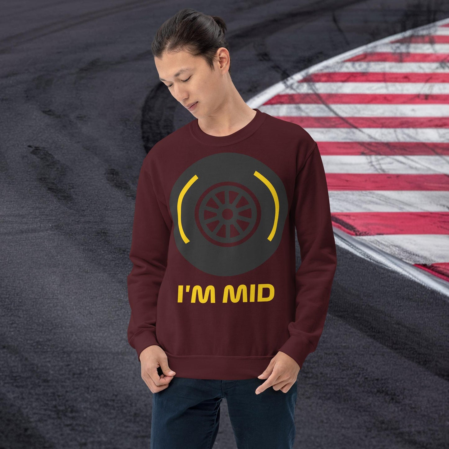 I'm Mid Tyres Funny F1 Unisex Sweatshirt Maroon Sweatshirts F1 Next Cult Brand