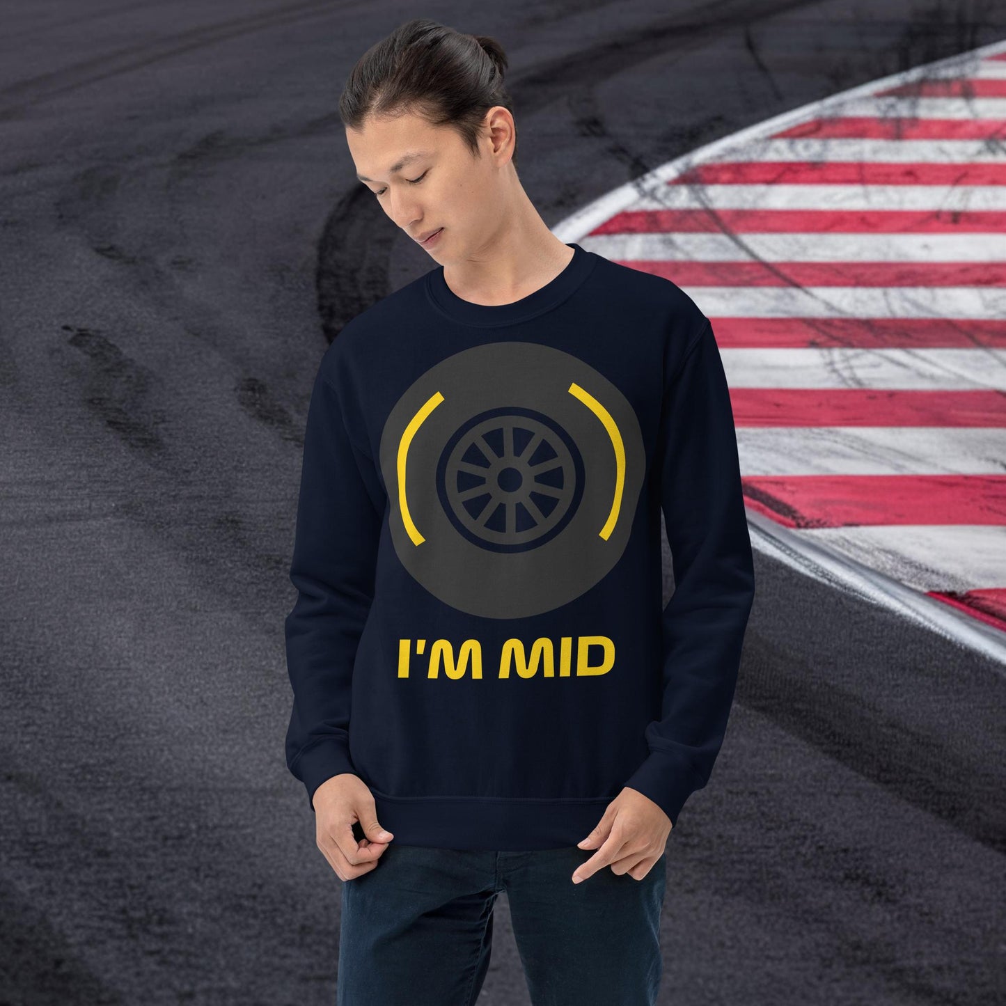 I'm Mid Tyres Funny F1 Unisex Sweatshirt Navy Sweatshirts F1 Next Cult Brand