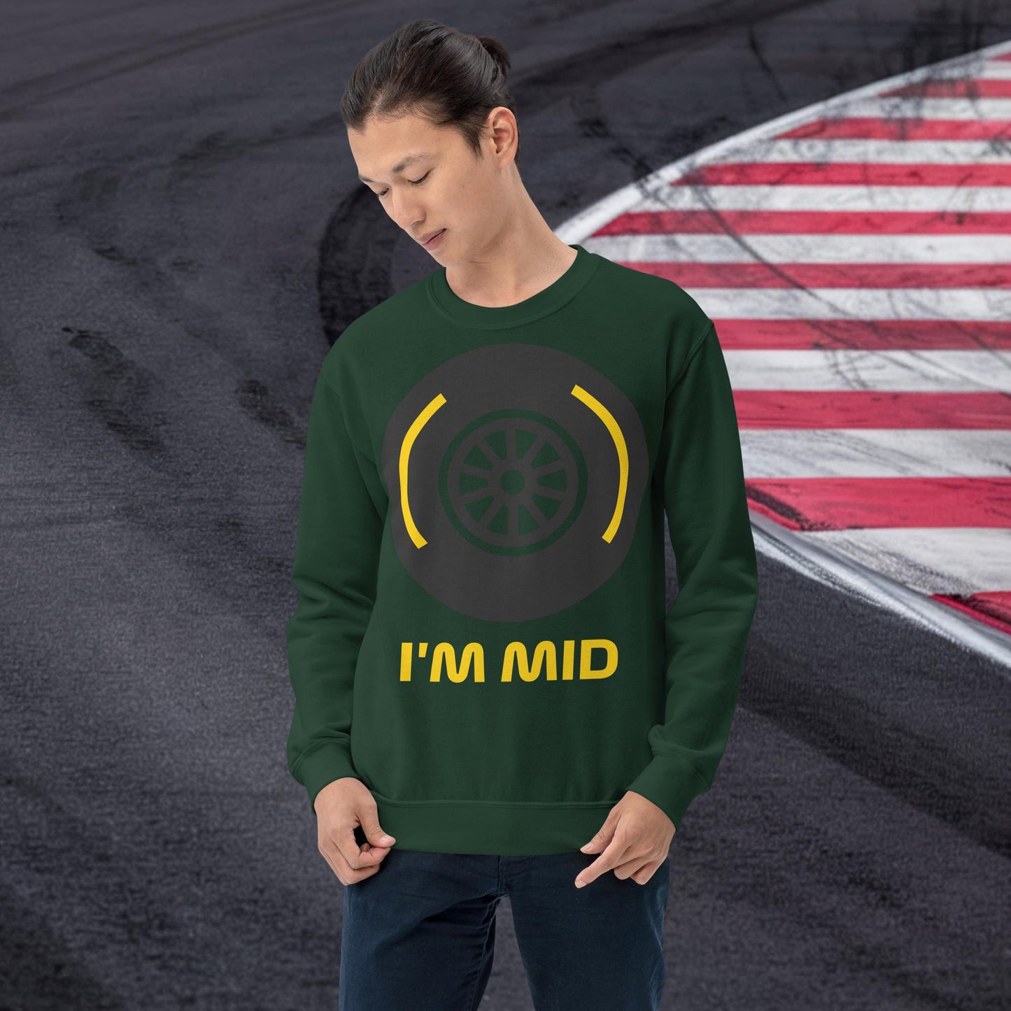I'm Mid Tyres Funny F1 Unisex Sweatshirt Forest Green Sweatshirts F1 Next Cult Brand