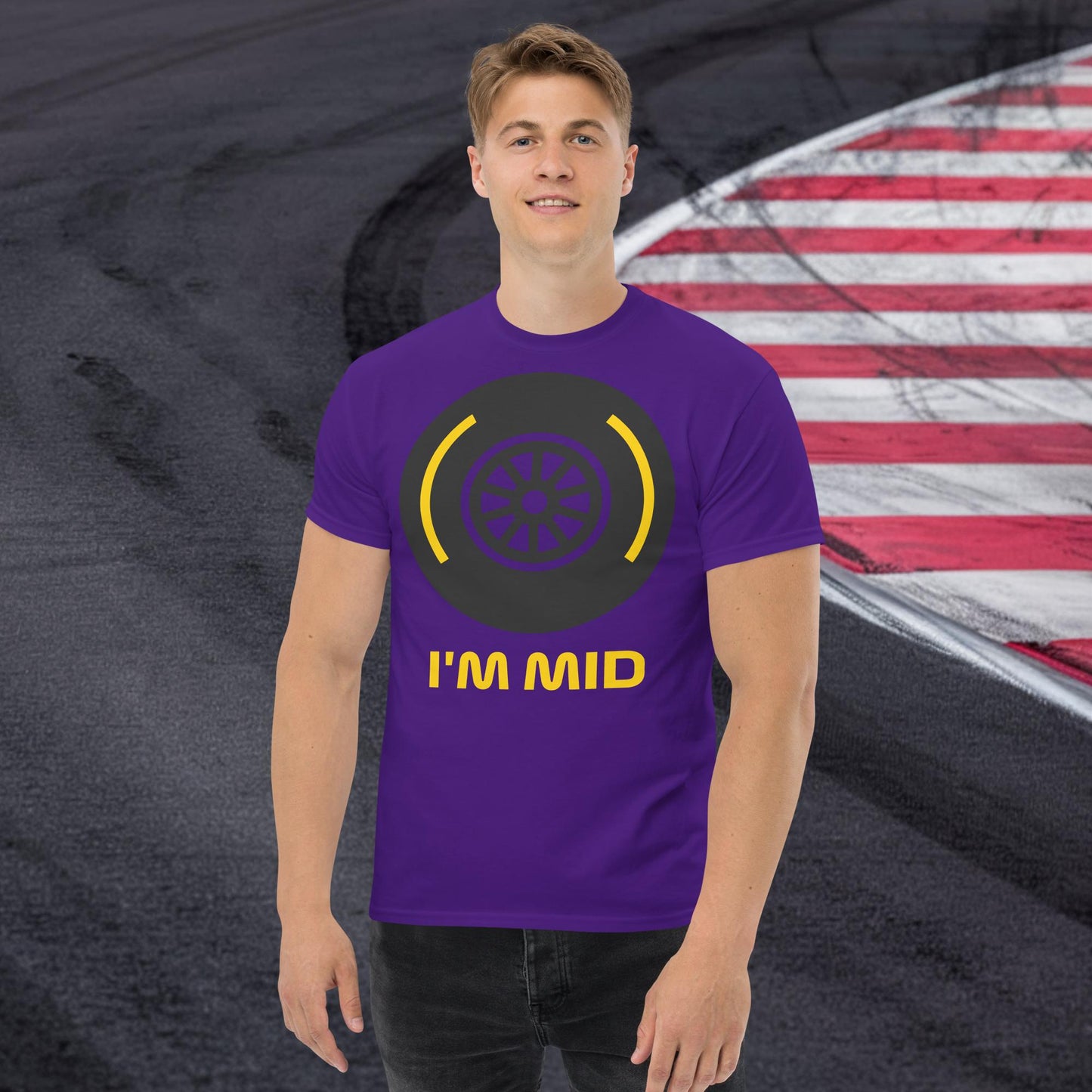 I'm Mid Tyres Funny F1 Unisex tee Purple T-shirts F1 Next Cult Brand