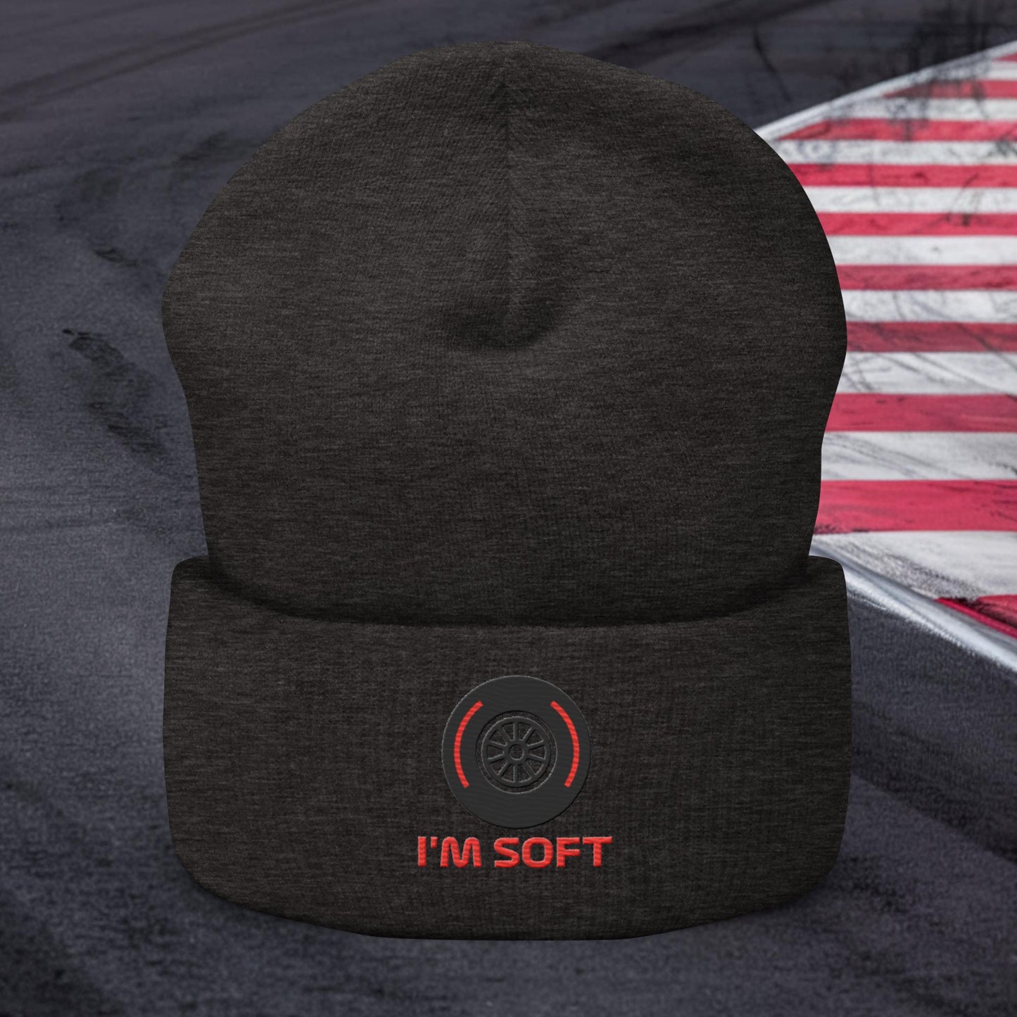 I'm Soft Tyres Funny F1 Cuffed Beanie Dark Grey Hats F1 Next Cult Brand