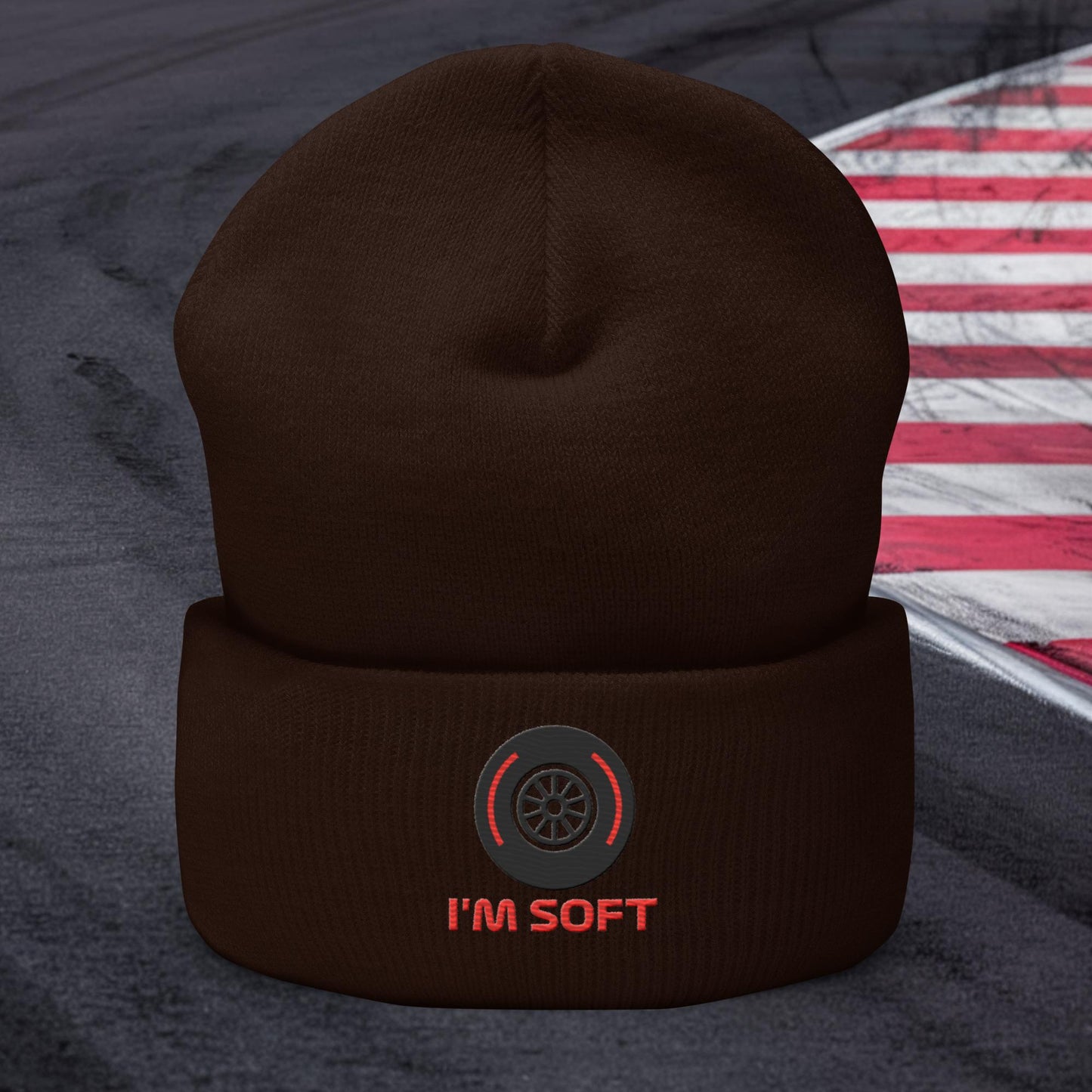 I'm Soft Tyres Funny F1 Cuffed Beanie Brown Hats F1 Next Cult Brand