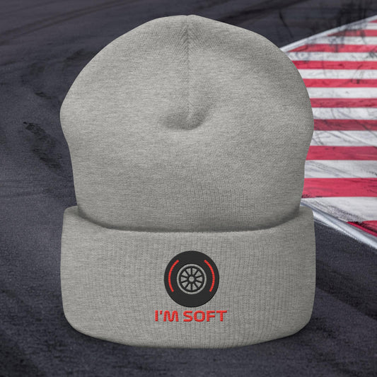 I'm Soft Tyres Funny F1 Cuffed Beanie Heather Grey Hats F1 Next Cult Brand