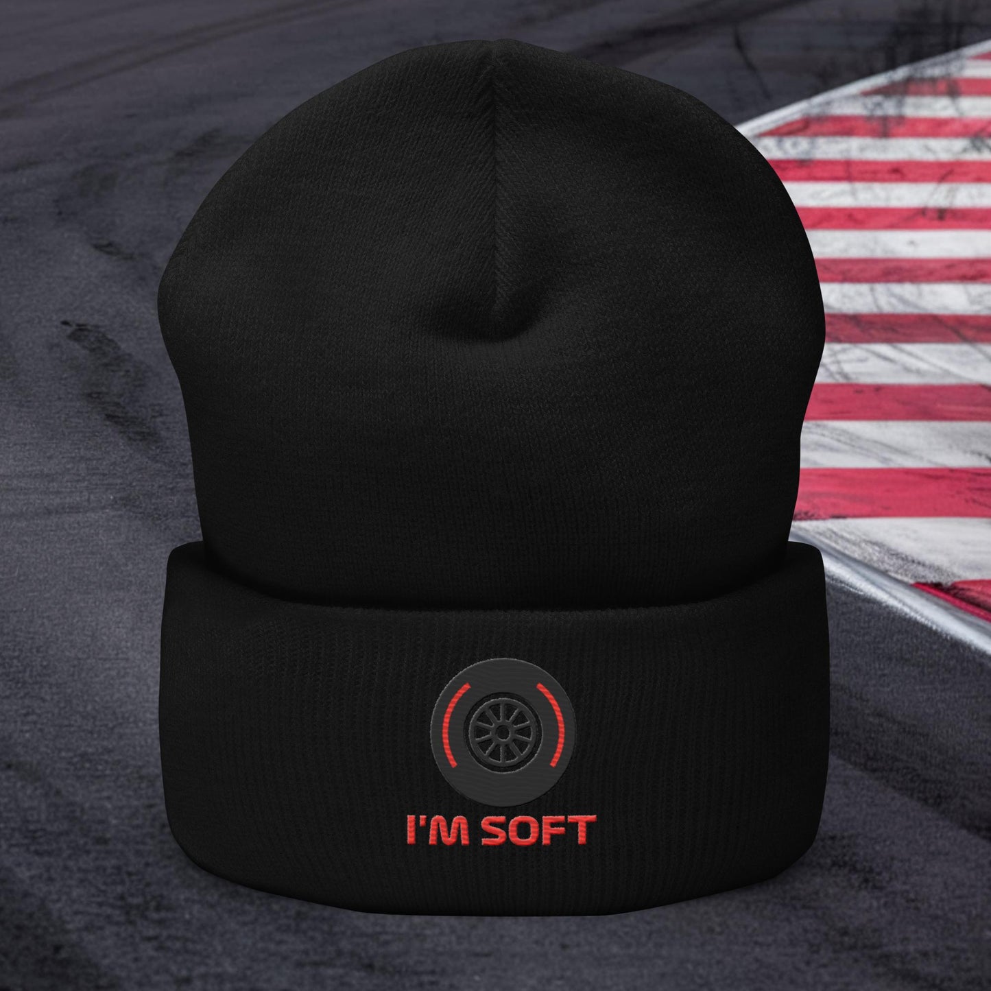 I'm Soft Tyres Funny F1 Cuffed Beanie Black Hats F1 Next Cult Brand