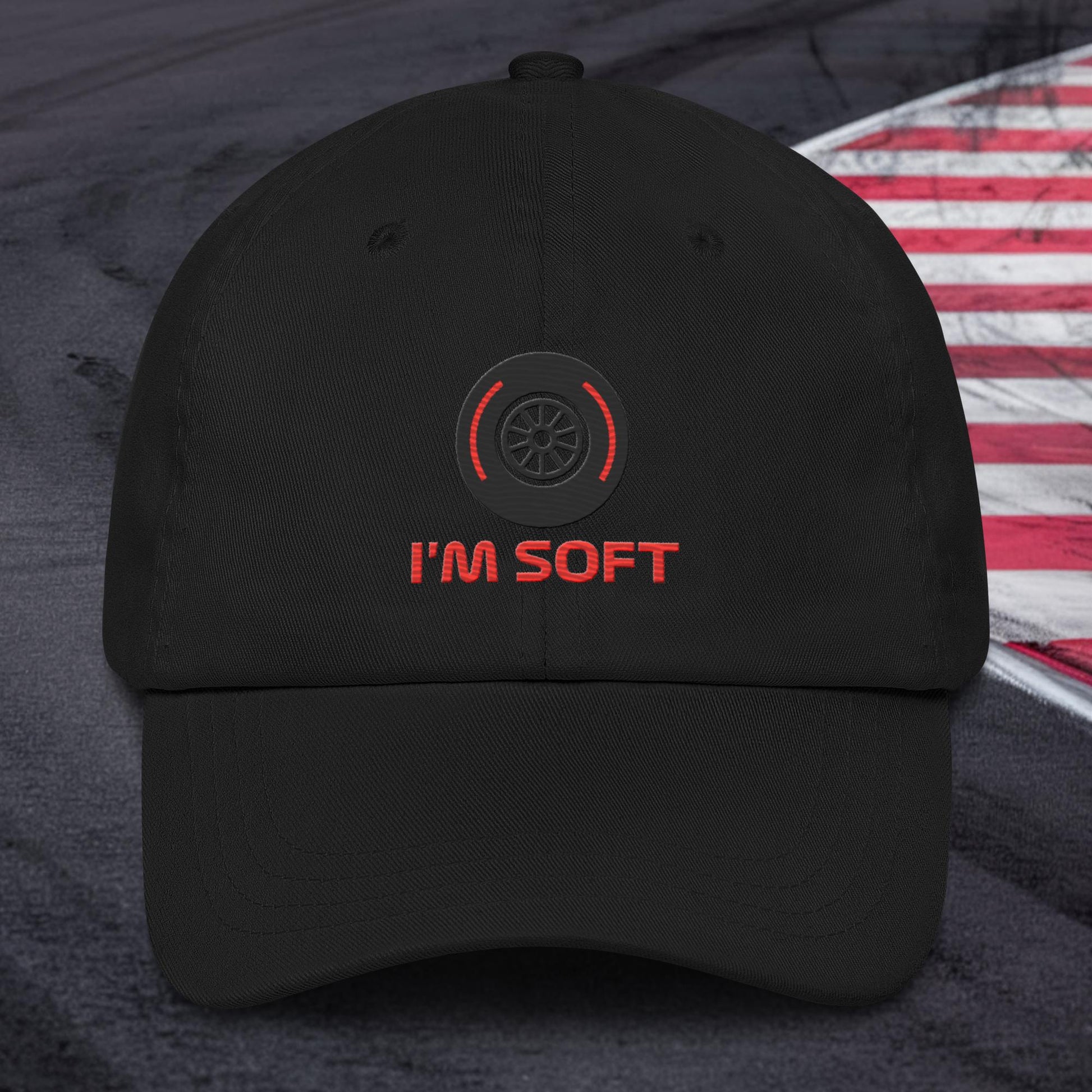 I'm Soft Tyres Funny F1 Dad hat Black Hats F1 Next Cult Brand