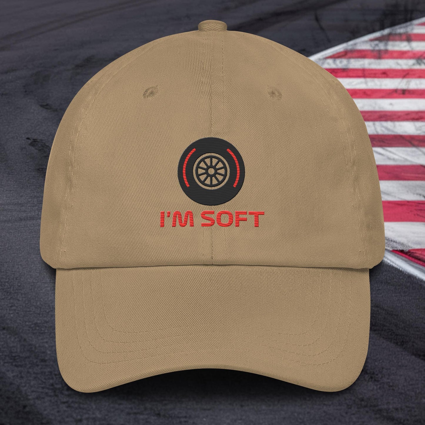 I'm Soft Tyres Funny F1 Dad hat Khaki Hats F1 Next Cult Brand