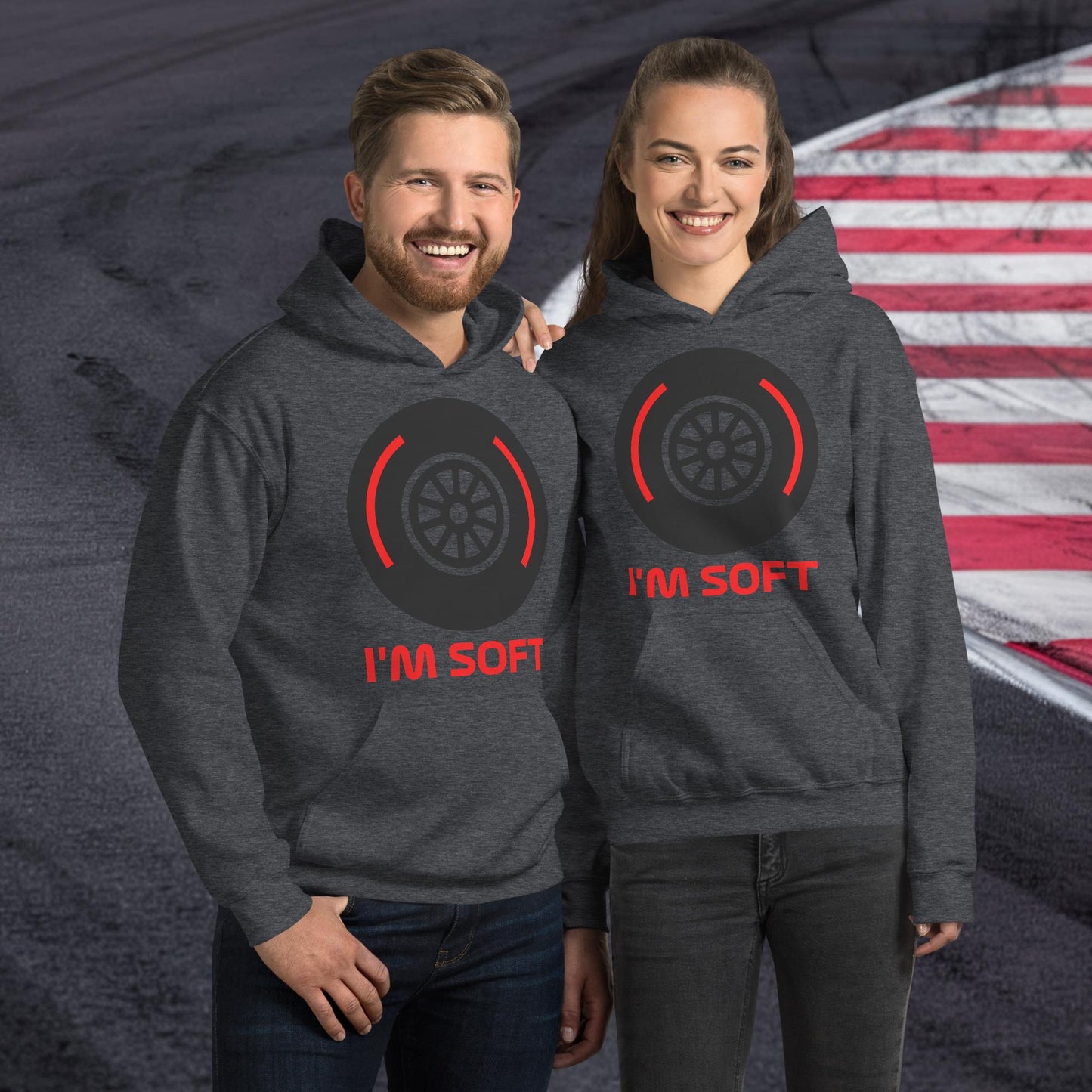 I'm Soft Tyres Funny F1 Unisex Hoodie Dark Heather Hoodies F1 Next Cult Brand
