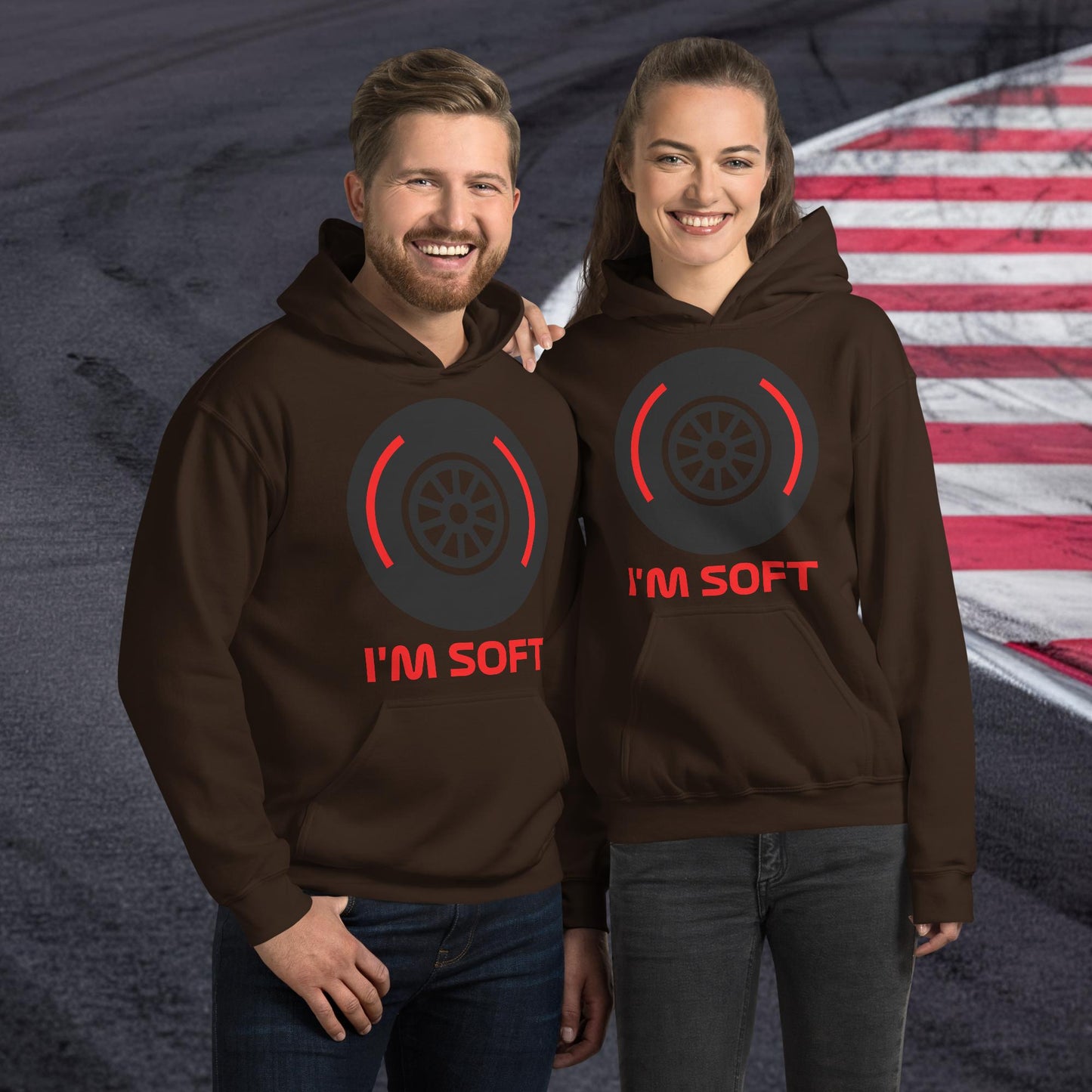 I'm Soft Tyres Funny F1 Unisex Hoodie Dark Chocolate Hoodies F1 Next Cult Brand