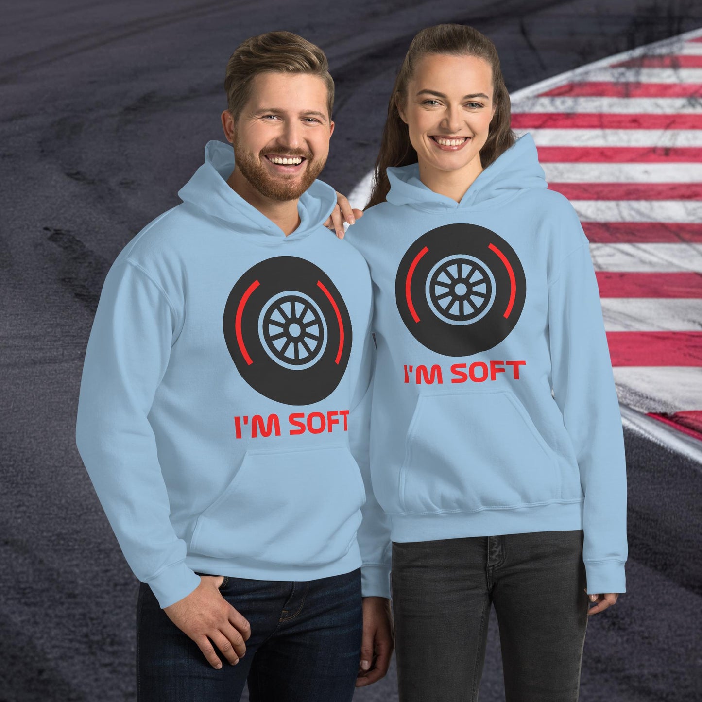 I'm Soft Tyres Funny F1 Unisex Hoodie Light Blue Hoodies F1 Next Cult Brand