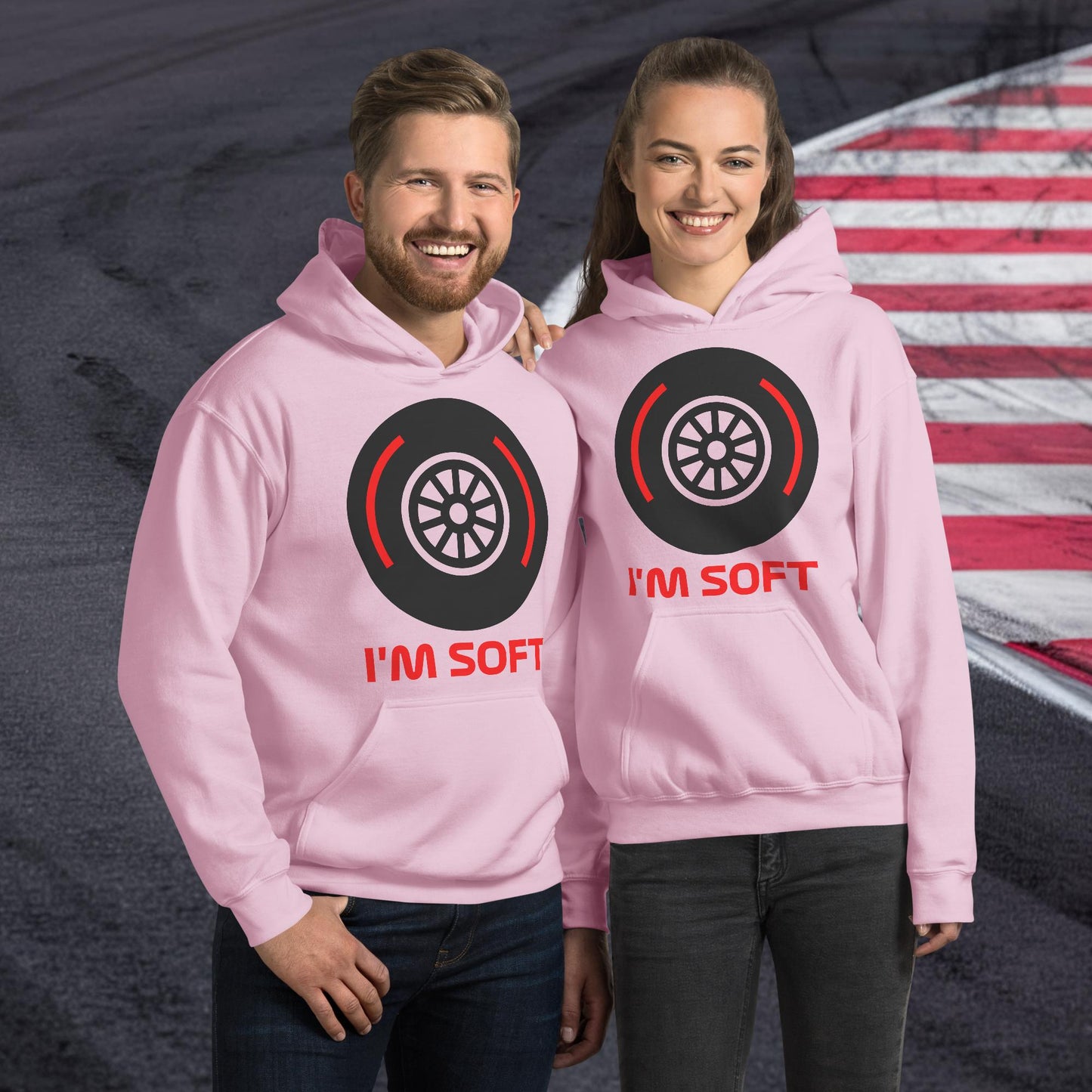 I'm Soft Tyres Funny F1 Unisex Hoodie Light Pink Hoodies F1 Next Cult Brand
