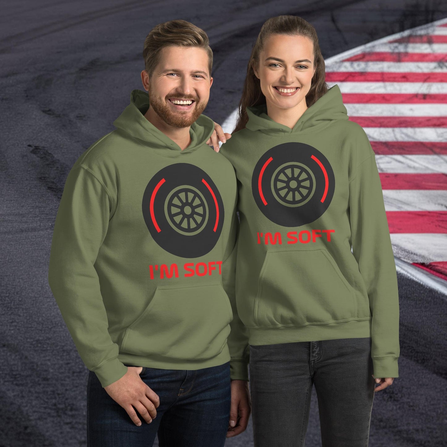 I'm Soft Tyres Funny F1 Unisex Hoodie Military Green Hoodies F1 Next Cult Brand