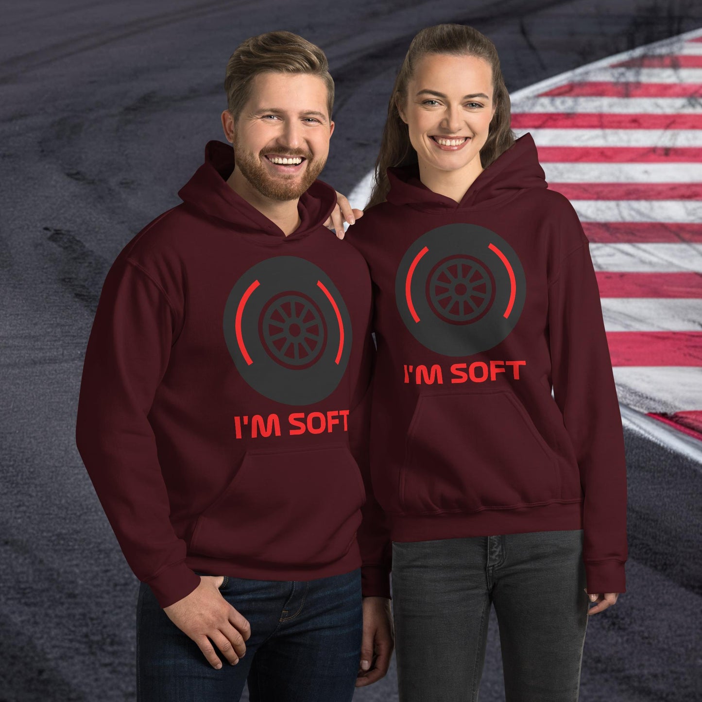 I'm Soft Tyres Funny F1 Unisex Hoodie Maroon Hoodies F1 Next Cult Brand