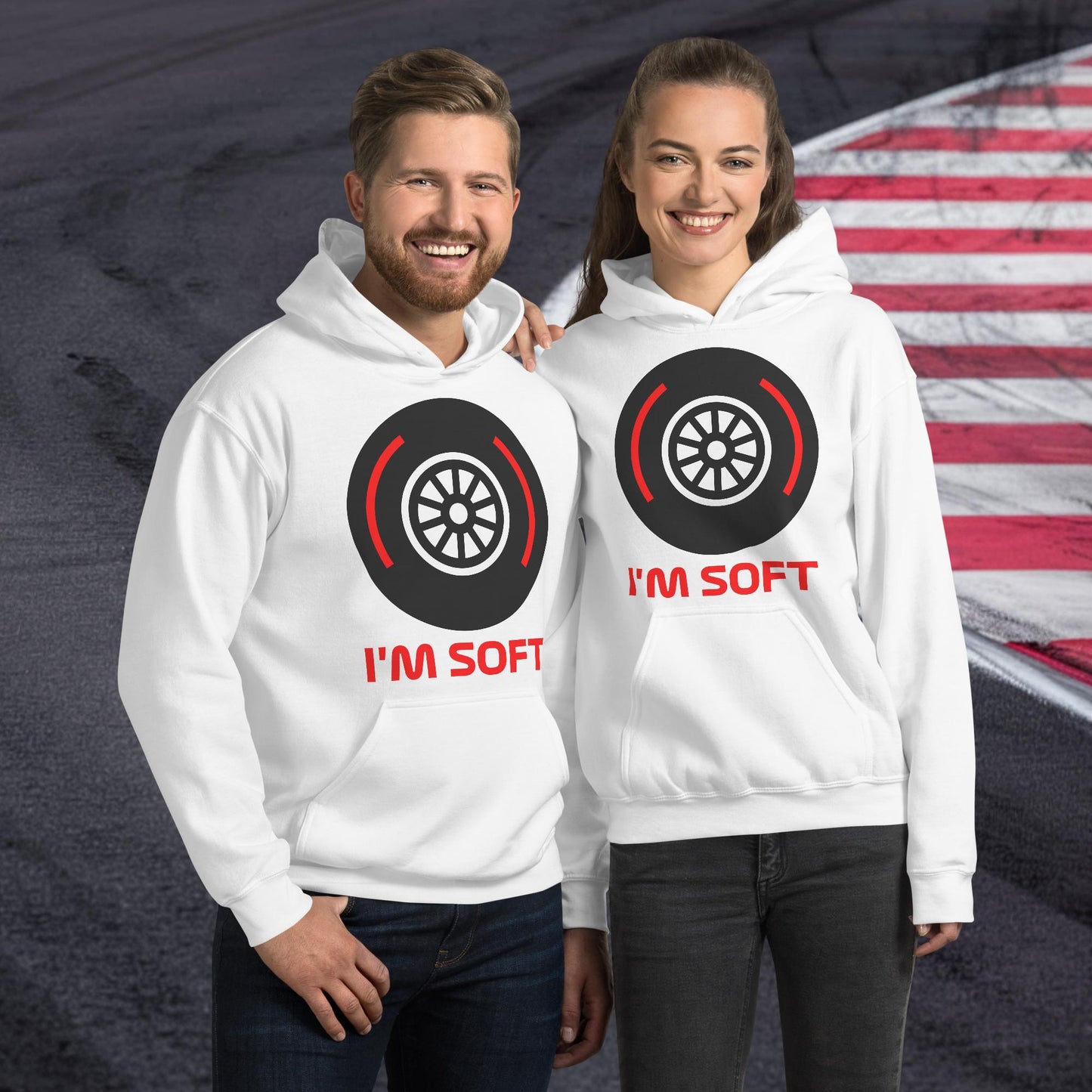 I'm Soft Tyres Funny F1 Unisex Hoodie White Hoodies F1 Next Cult Brand