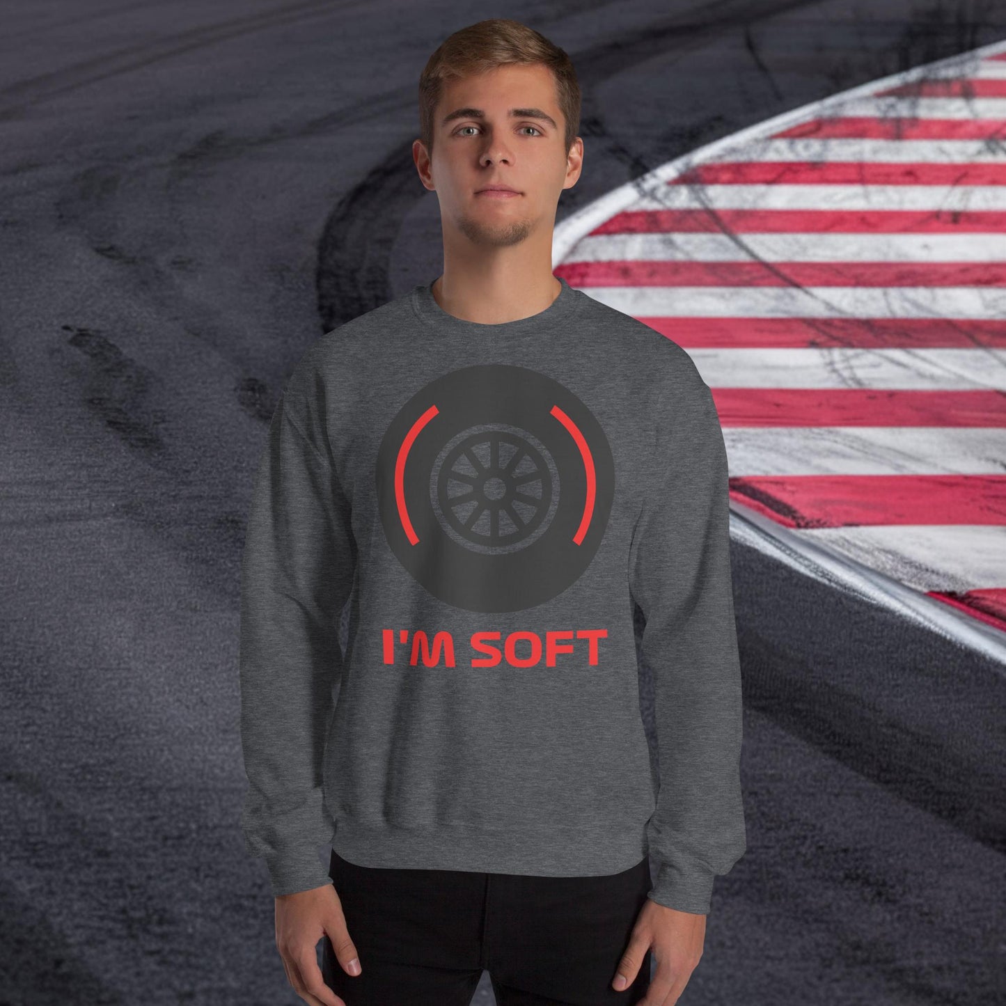 I'm Soft Tyres Funny F1 Unisex Sweatshirt Dark Heather Sweatshirts F1 Next Cult Brand