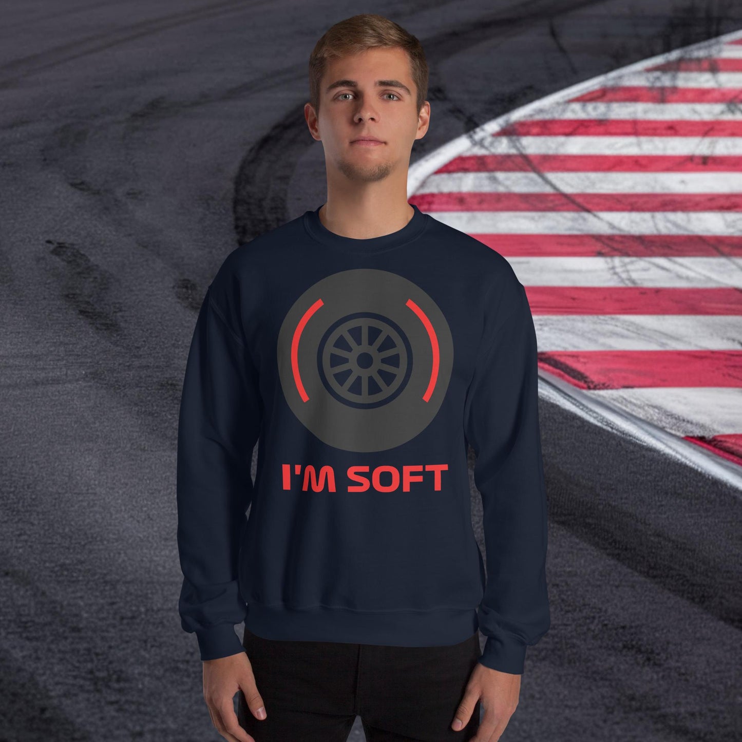 I'm Soft Tyres Funny F1 Unisex Sweatshirt Navy Sweatshirts F1 Next Cult Brand
