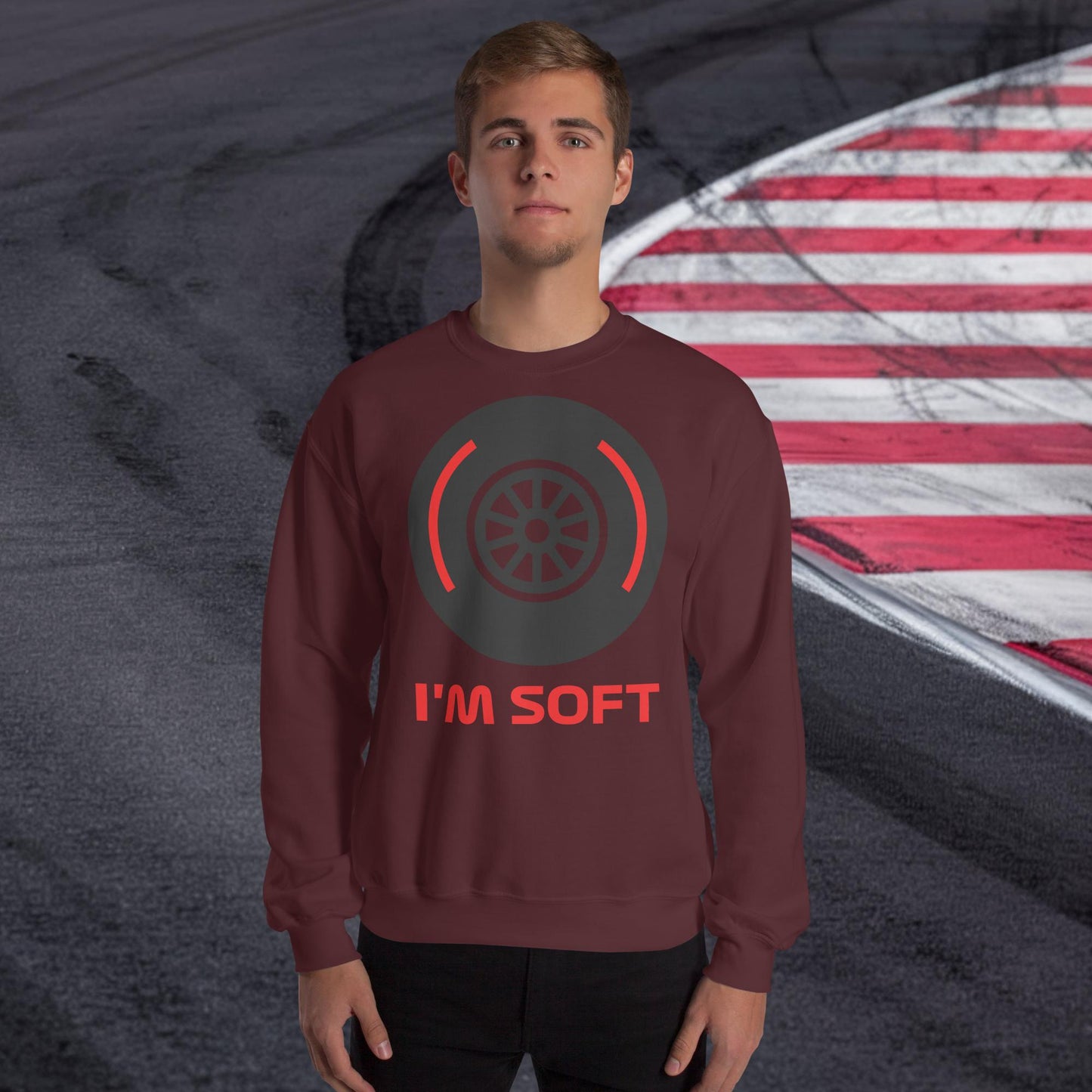 I'm Soft Tyres Funny F1 Unisex Sweatshirt Maroon Sweatshirts F1 Next Cult Brand