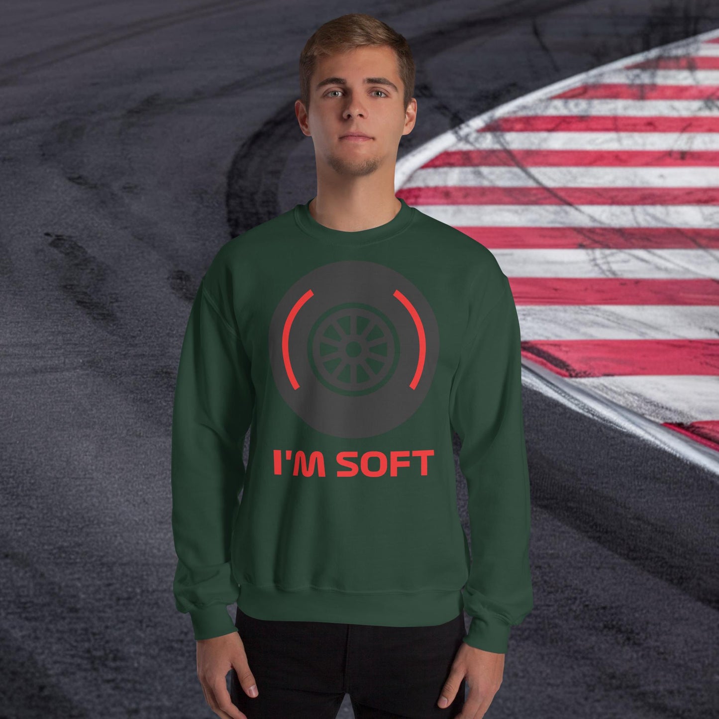 I'm Soft Tyres Funny F1 Unisex Sweatshirt Forest Green Sweatshirts F1 Next Cult Brand