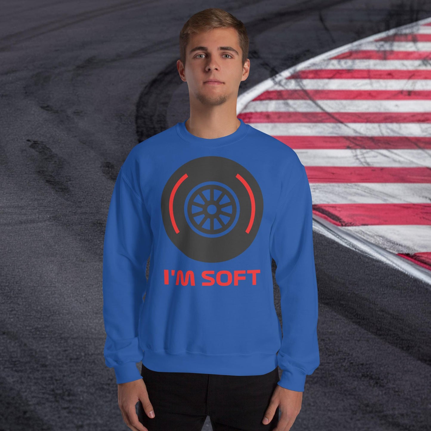 I'm Soft Tyres Funny F1 Unisex Sweatshirt Royal Sweatshirts F1 Next Cult Brand