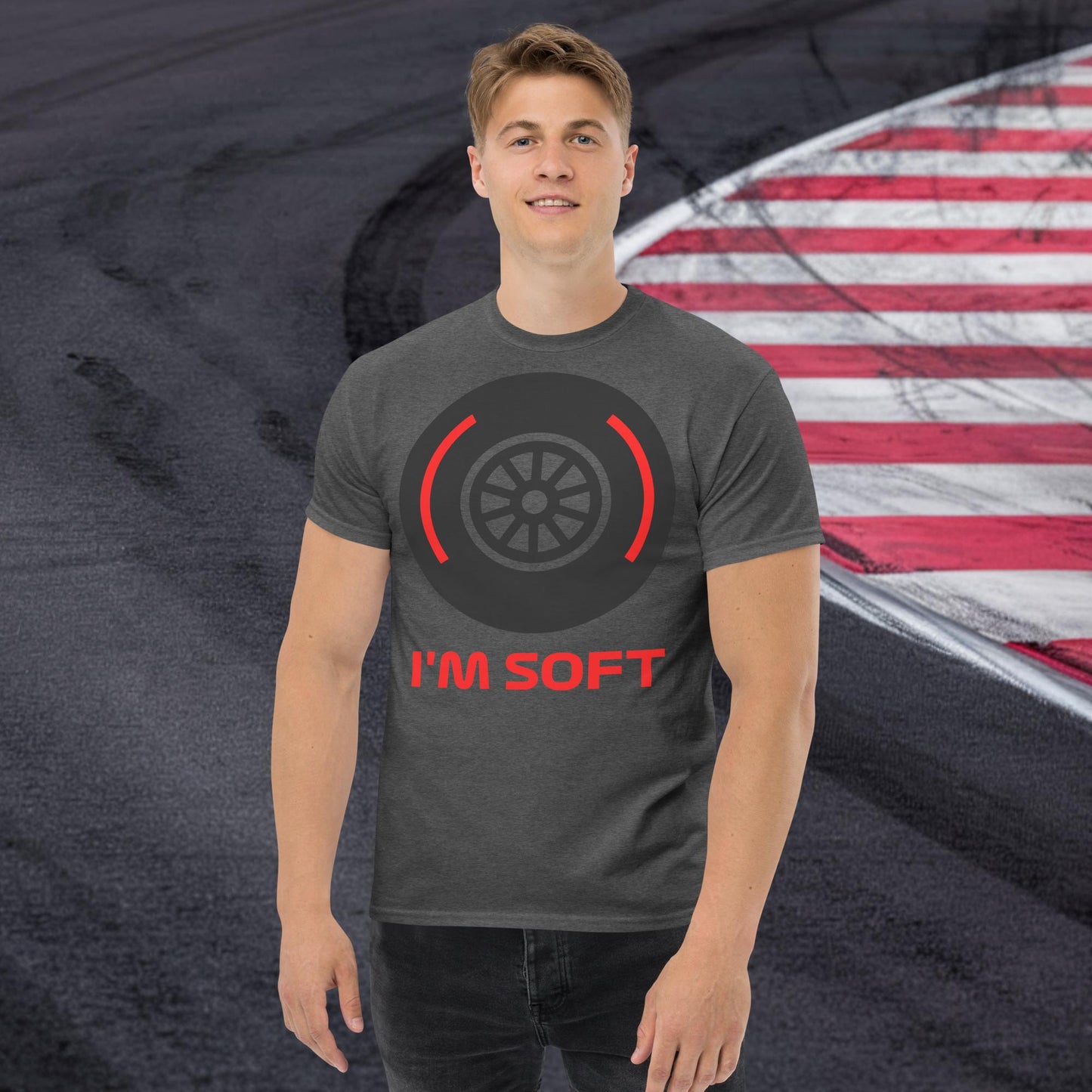 I'm Soft Tyres Funny F1 Unisex tee Dark Heather T-shirts F1 Next Cult Brand