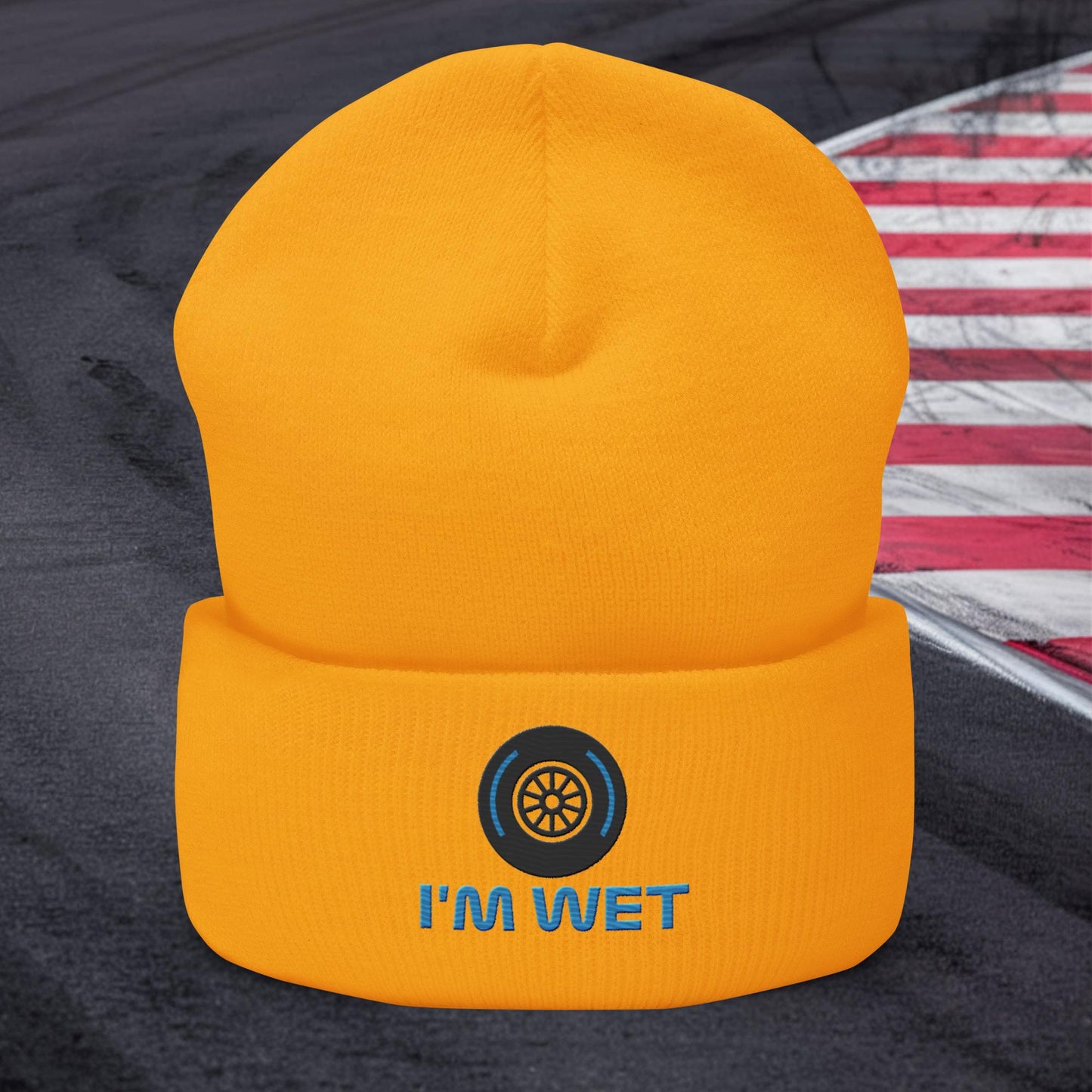 I'm Wet Tyres Funny F1 Cuffed Beanie Gold Hats F1 Next Cult Brand