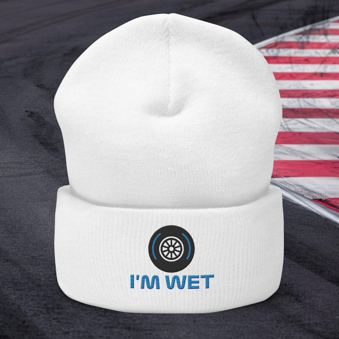 I'm Wet Tyres Funny F1 Cuffed Beanie White Hats F1 Next Cult Brand