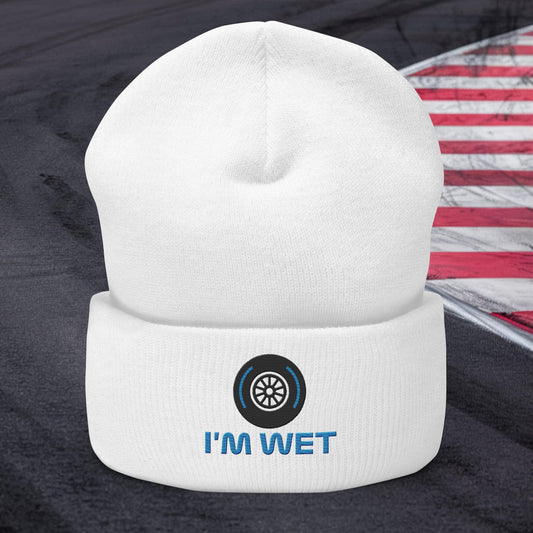 I'm Wet Tyres Funny F1 Cuffed Beanie White Hats F1 Next Cult Brand