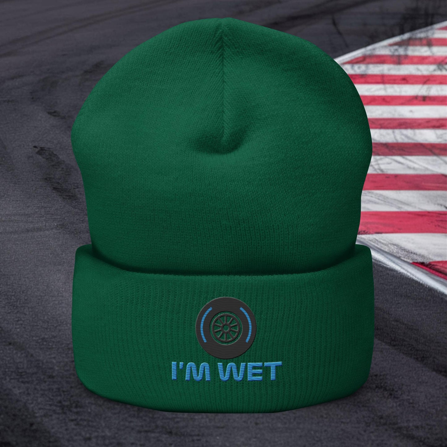 I'm Wet Tyres Funny F1 Cuffed Beanie Spruce Hats F1 Next Cult Brand